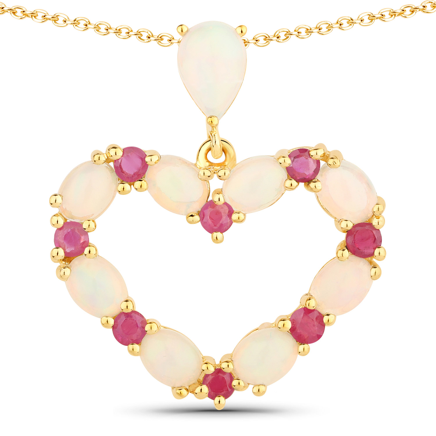 1.64 Carat Genuine Ethiopian Opal and Ruby .925 Sterling Silver Pendant