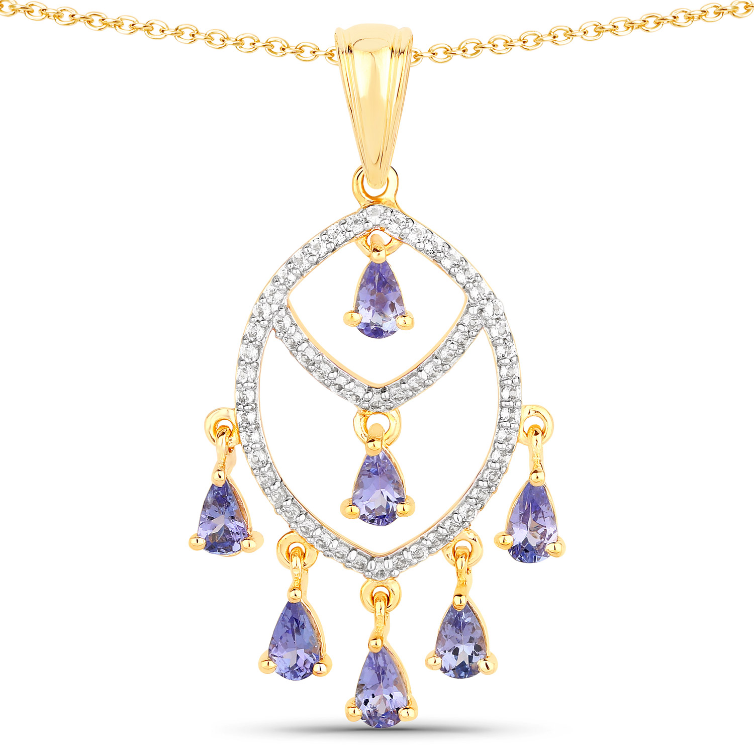 1.93 Carat Genuine Tanzanite and White Topaz .925 Sterling Silver Pendant