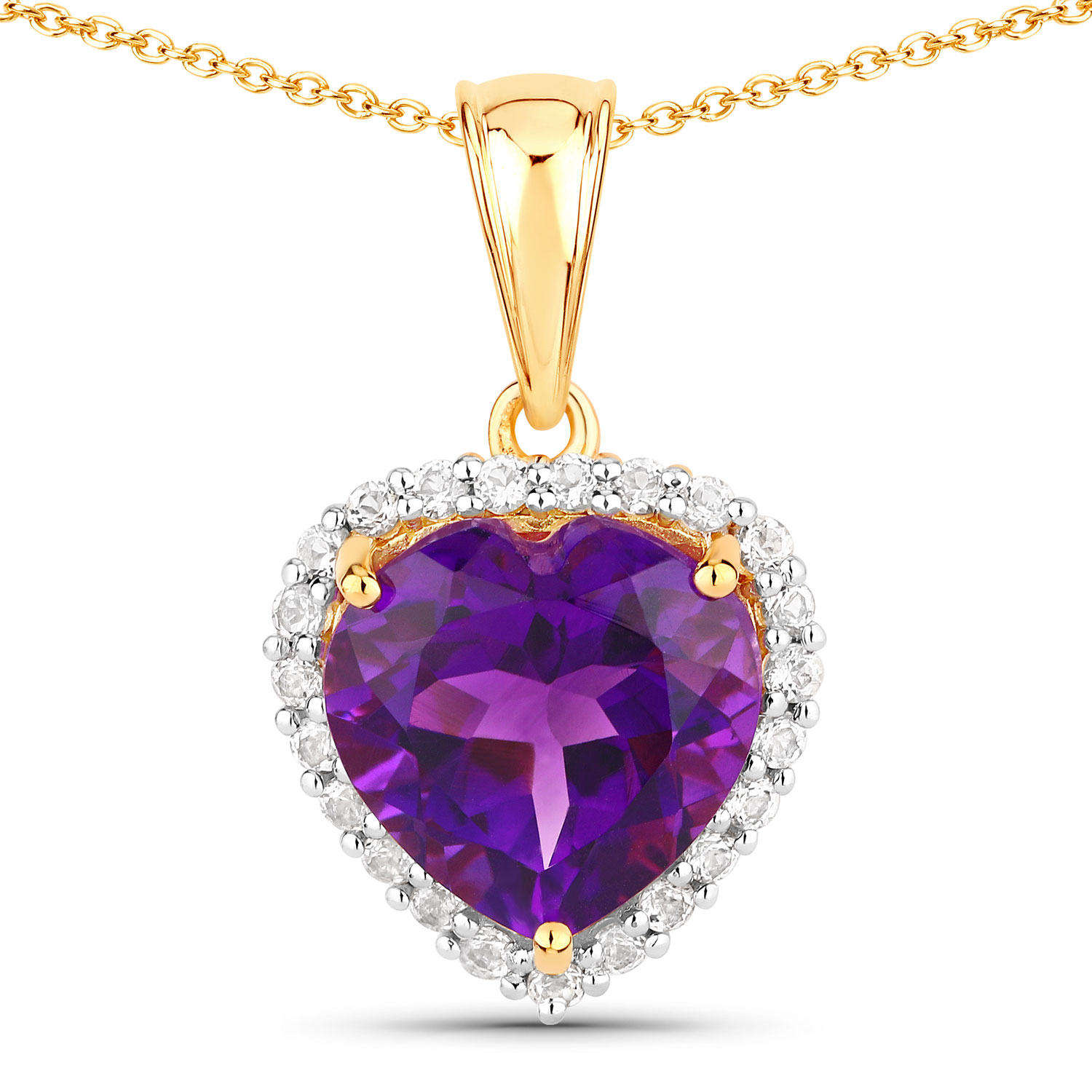4.76 Carat Genuine Amethyst and White Topaz .925 Sterling Silver Pendant