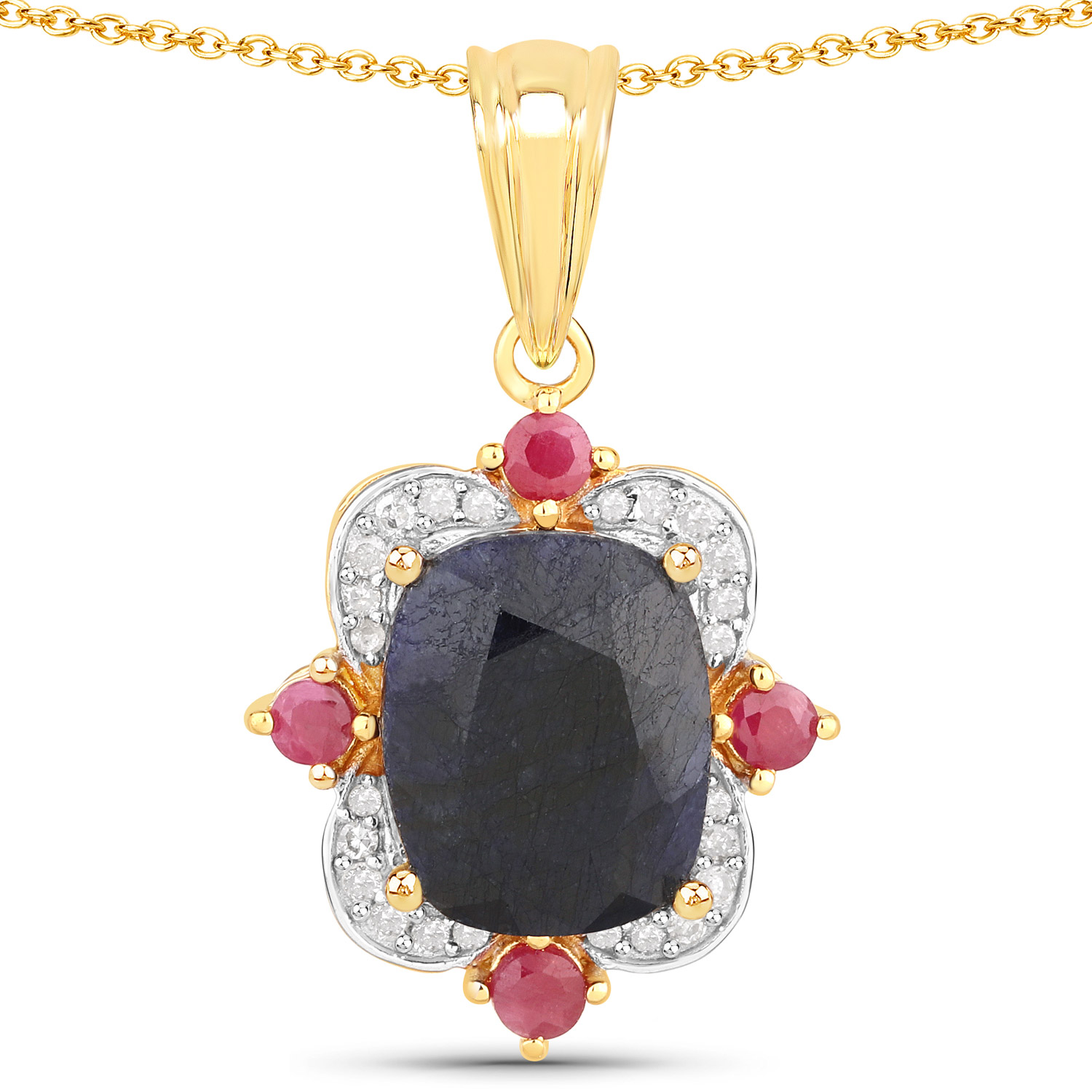 5.49 Carat Dyed Sapphire, Ruby and White Diamond .925 Sterling Silver Pendant
