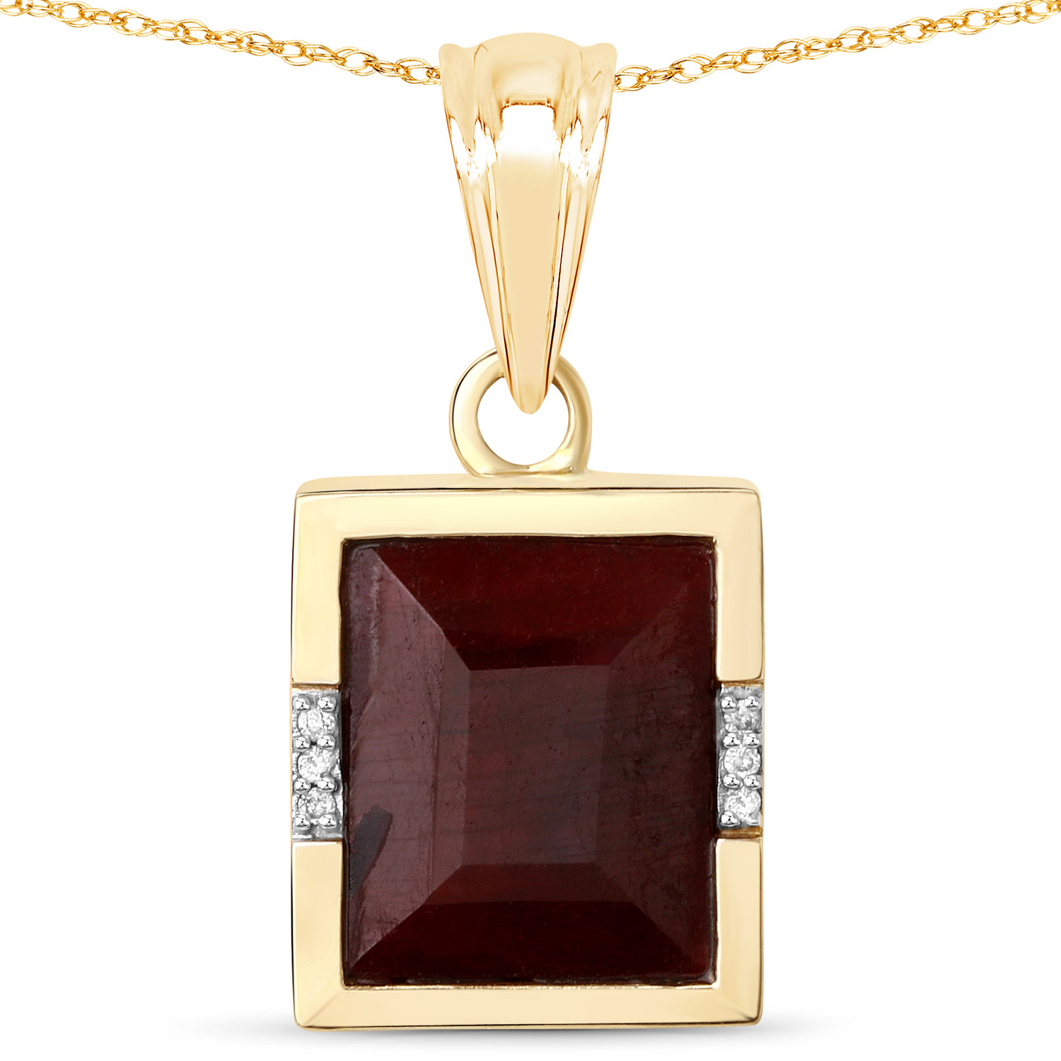 5.57 Carat Dyed Ruby and White Diamond 10K Yellow Gold Pendant