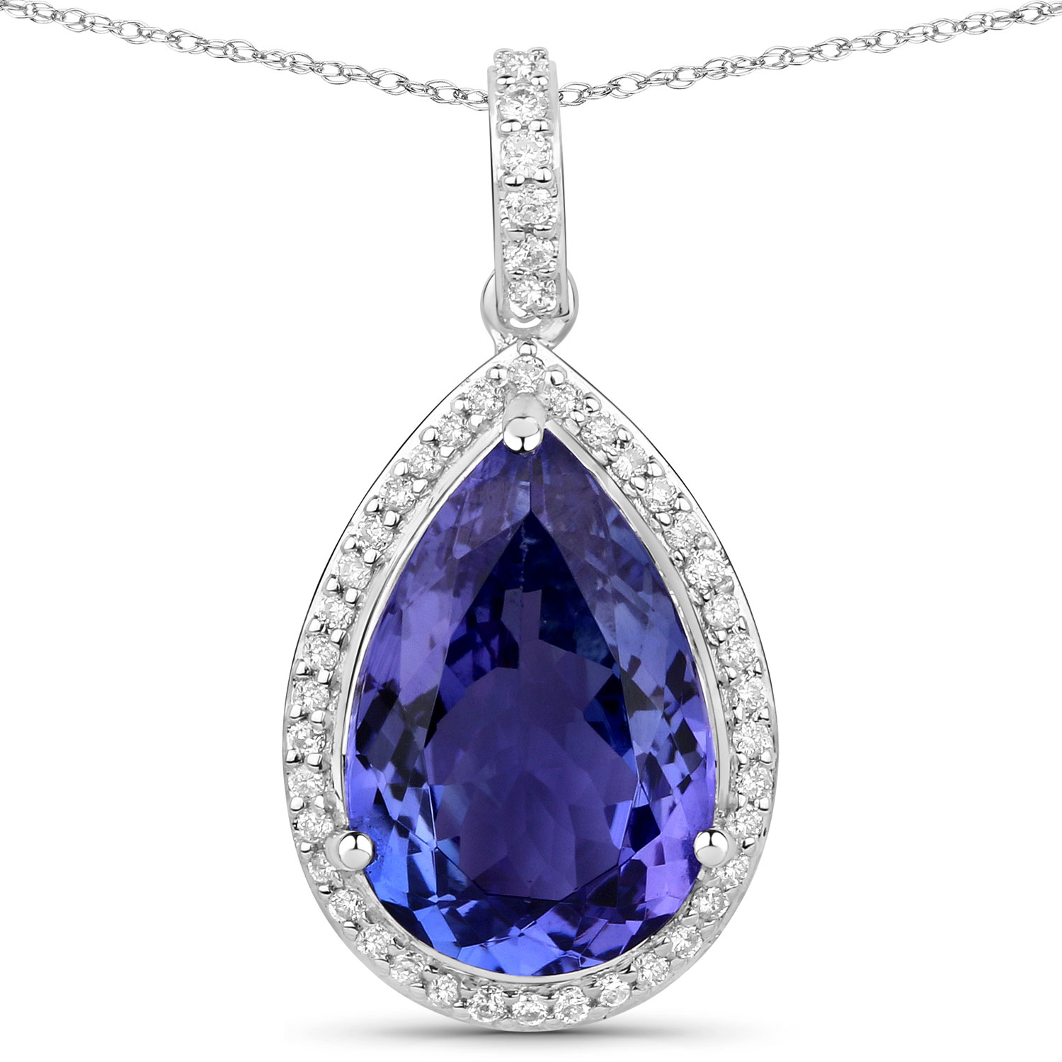 4.28 Carat Genuine Tanzanite and White Diamond 14K White Gold Pendant