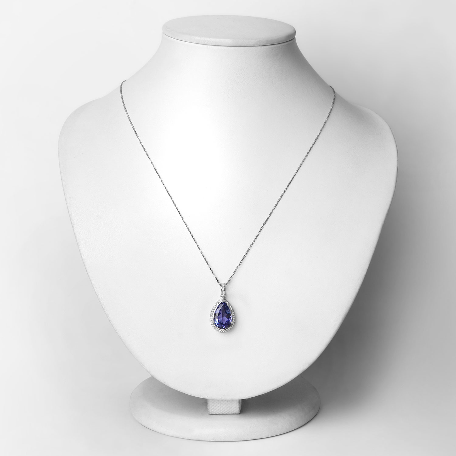 4.28 Carat Genuine Tanzanite and White Diamond 14K White Gold Pendant