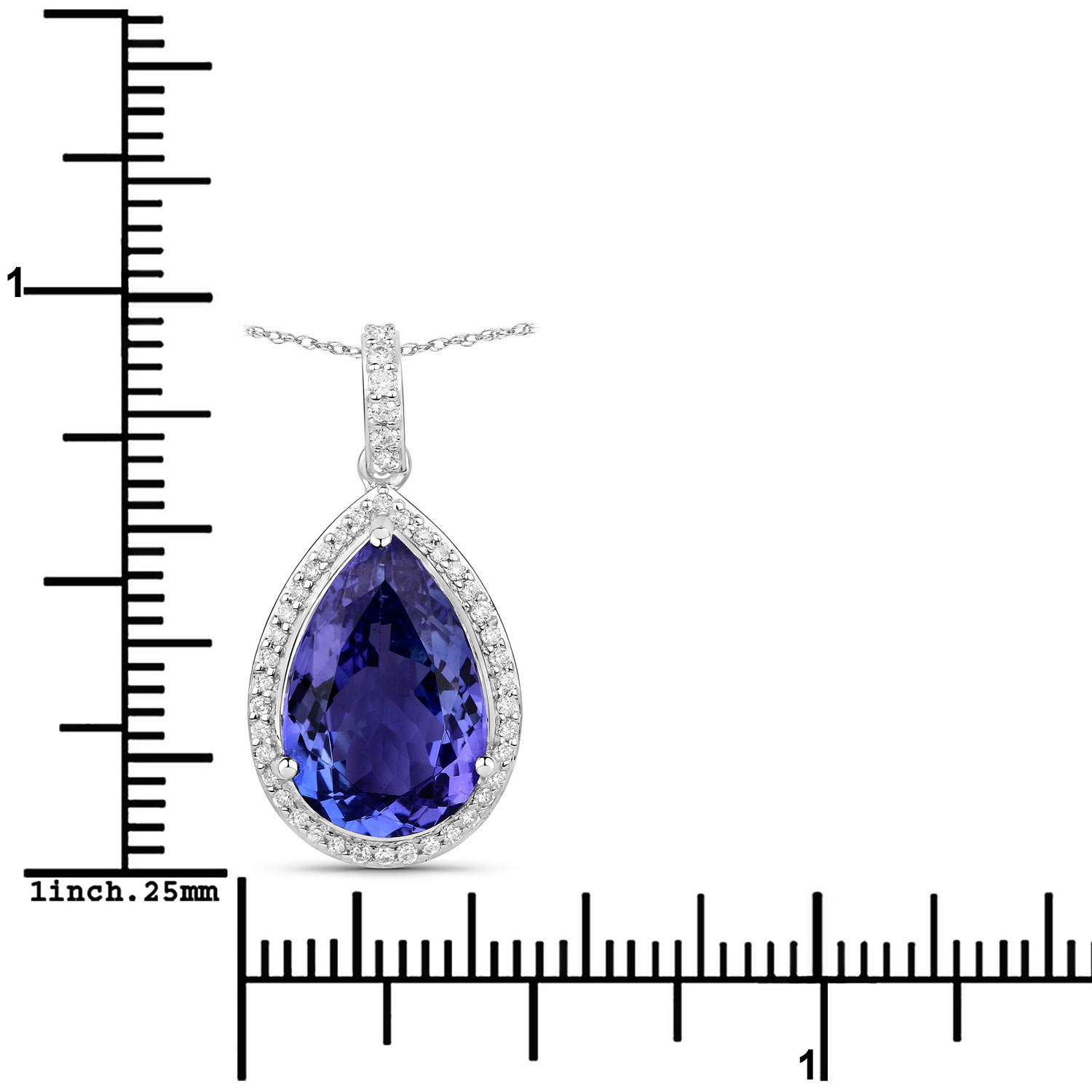4.28 Carat Genuine Tanzanite and White Diamond 14K White Gold Pendant