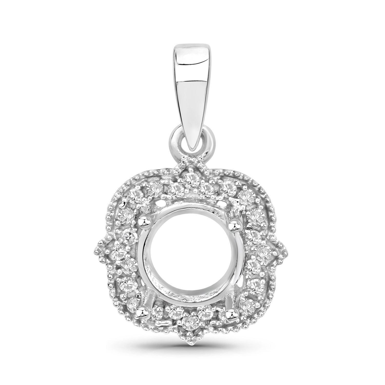 0.09 Carat Genuine White Diamond 14K White Gold Pendant