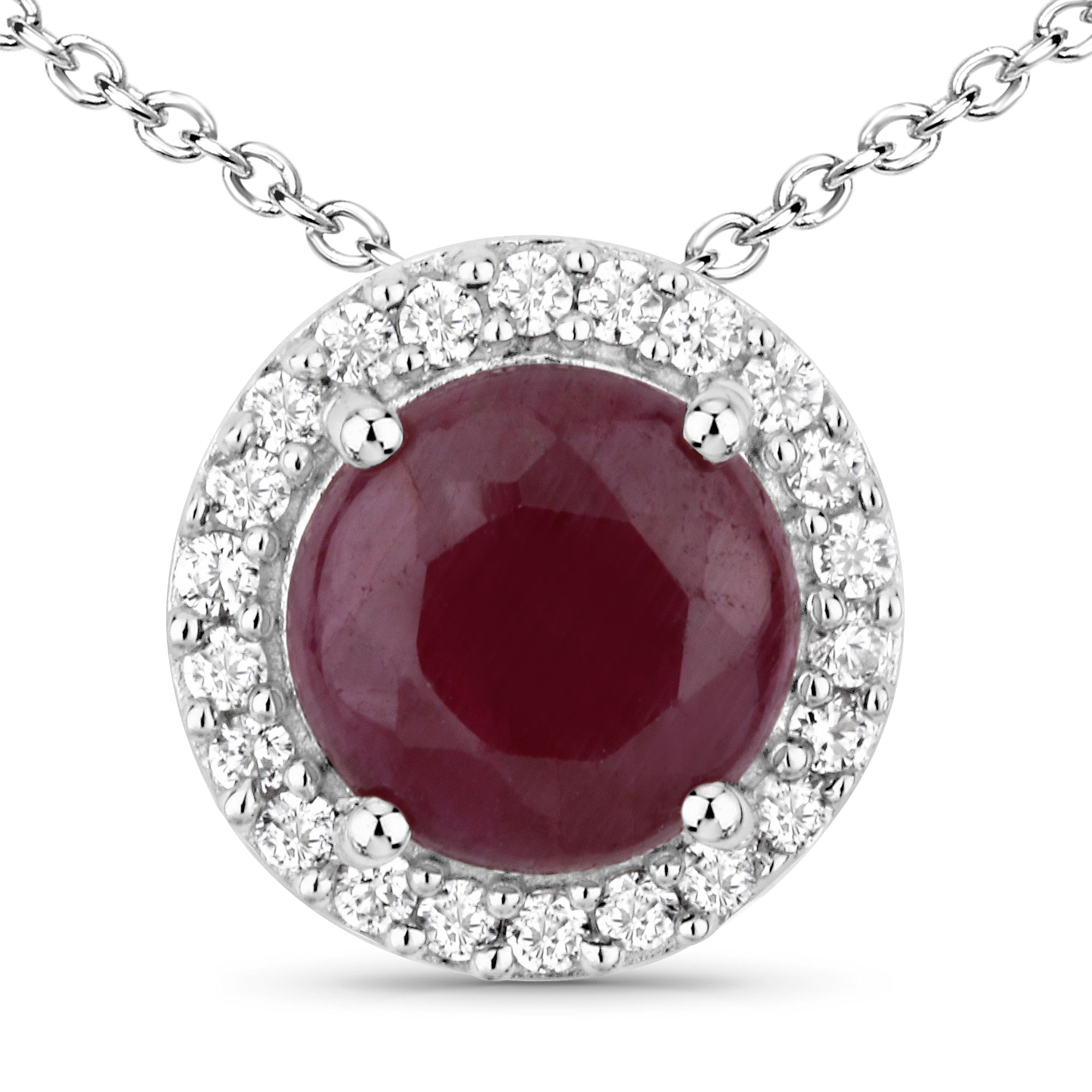 1.11 Carat Genuine Ruby and White Topaz .925 Sterling Silver Pendant
