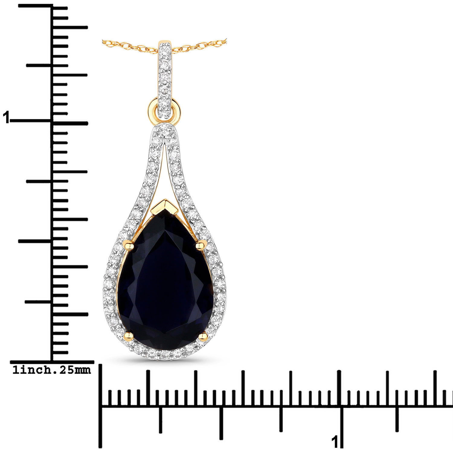 5.42 Carat Genuine Iolite and White Diamond 14K Yellow Gold Pendant