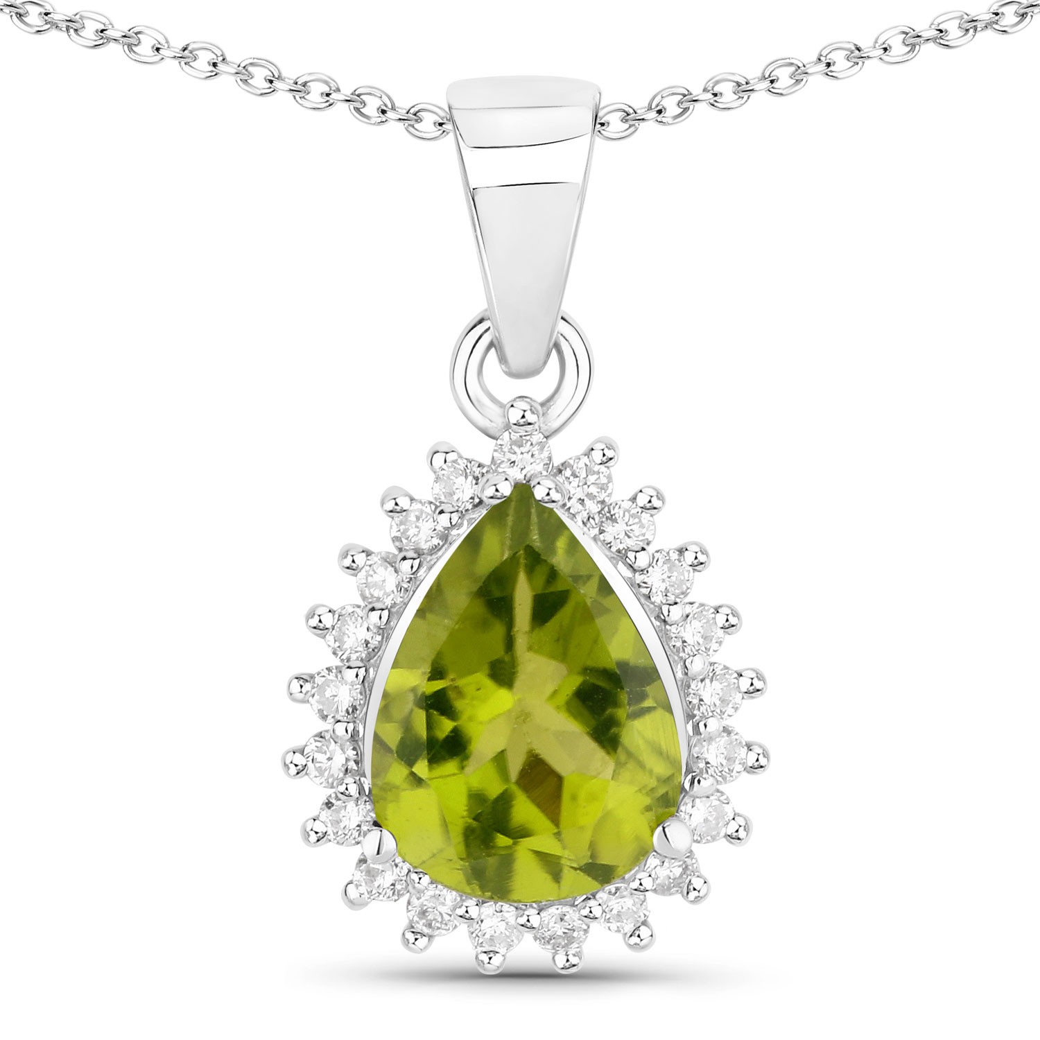 1.67 Carat Genuine Peridot and Lab Grown Diamond .925 Sterling Silver Pendant