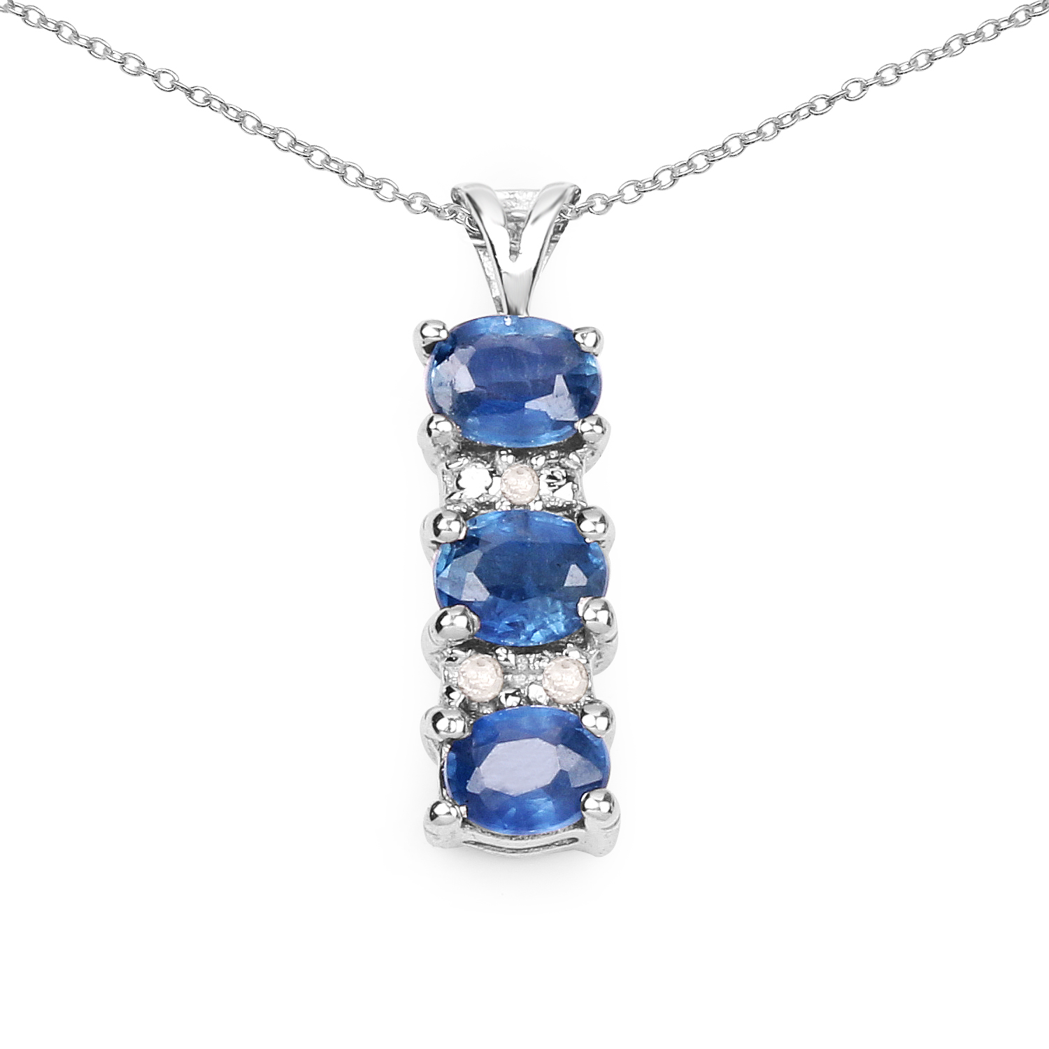0.67 Carat Genuine Blue Sapphire and White Diamond .925 Sterling Silver Pendant