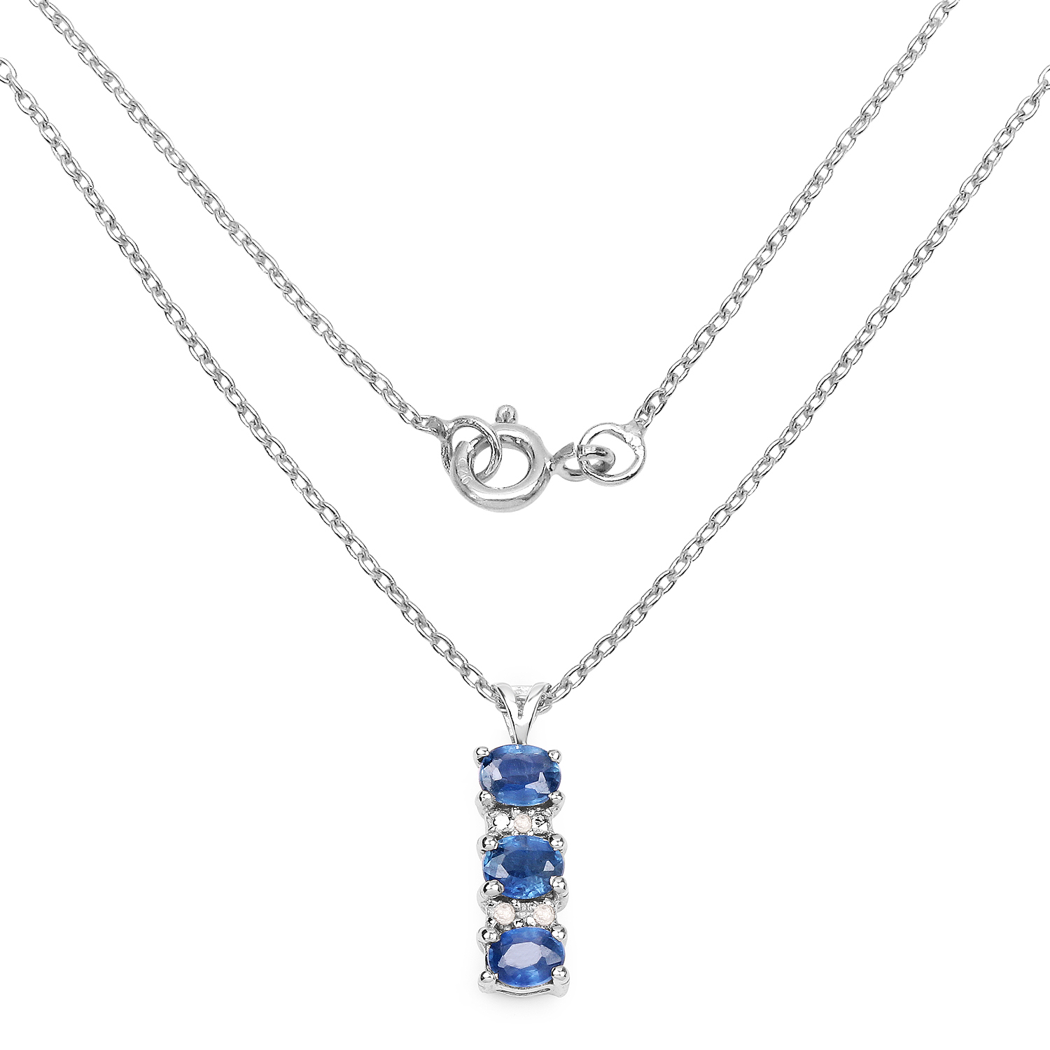 0.67 Carat Genuine Blue Sapphire and White Diamond .925 Sterling Silver Pendant