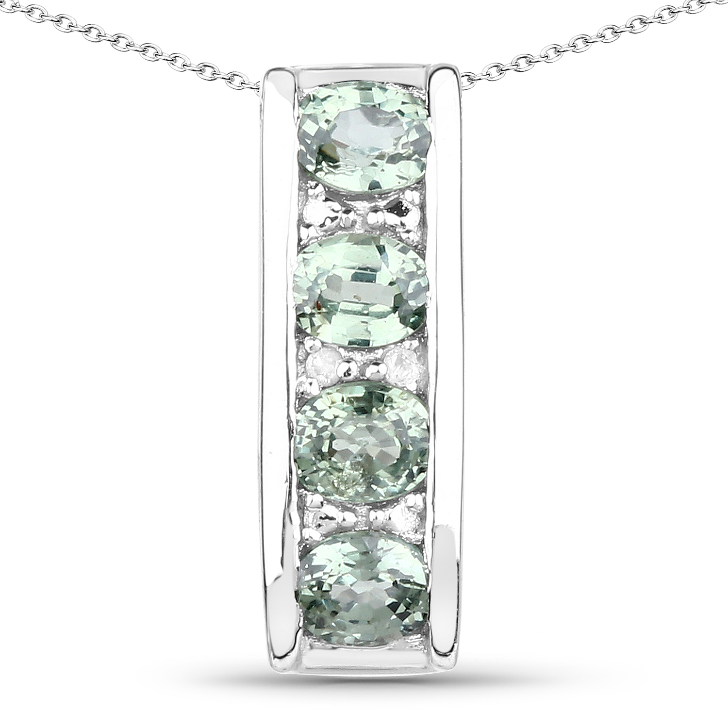0.90 Carat Genuine Green Sapphire and White Diamond .925 Sterling Silver Pendant