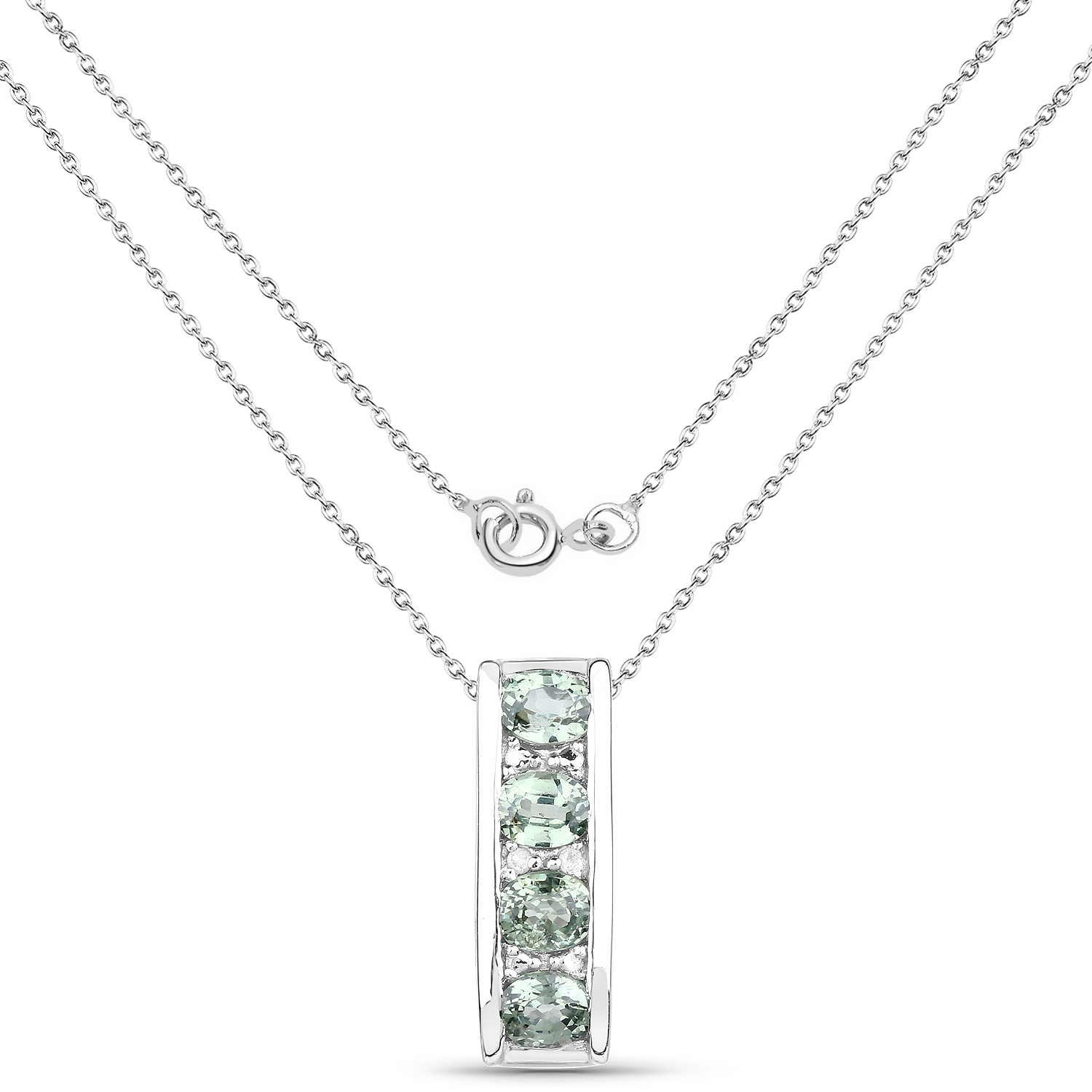 0.90 Carat Genuine Green Sapphire and White Diamond .925 Sterling Silver Pendant