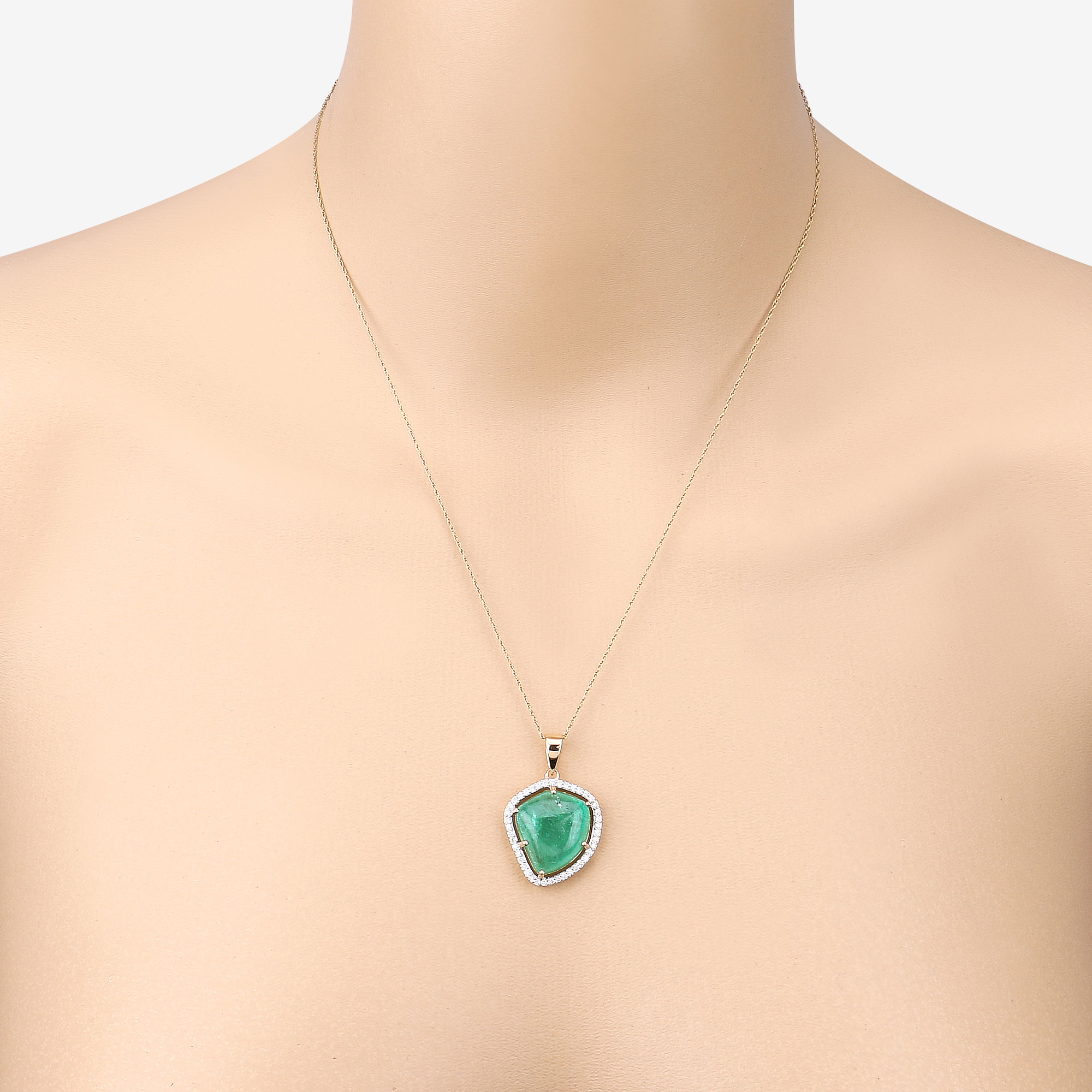 12.13 Carat Genuine Colombian Emerald and White Diamond 14K Yellow Gold Pendant