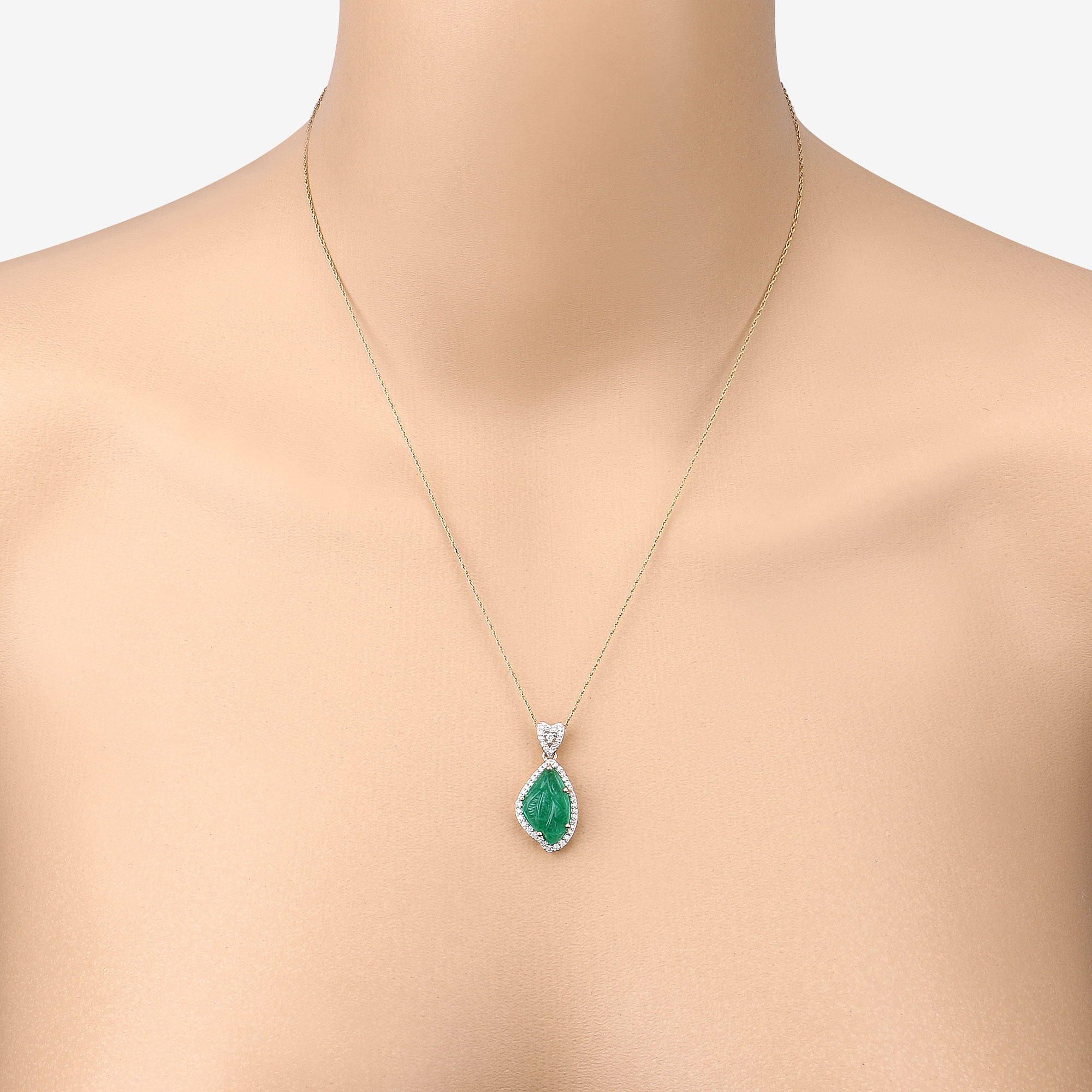 6.28 Carat Genuine Colombian Emerald and White Diamond 14K Yellow Gold Pendant