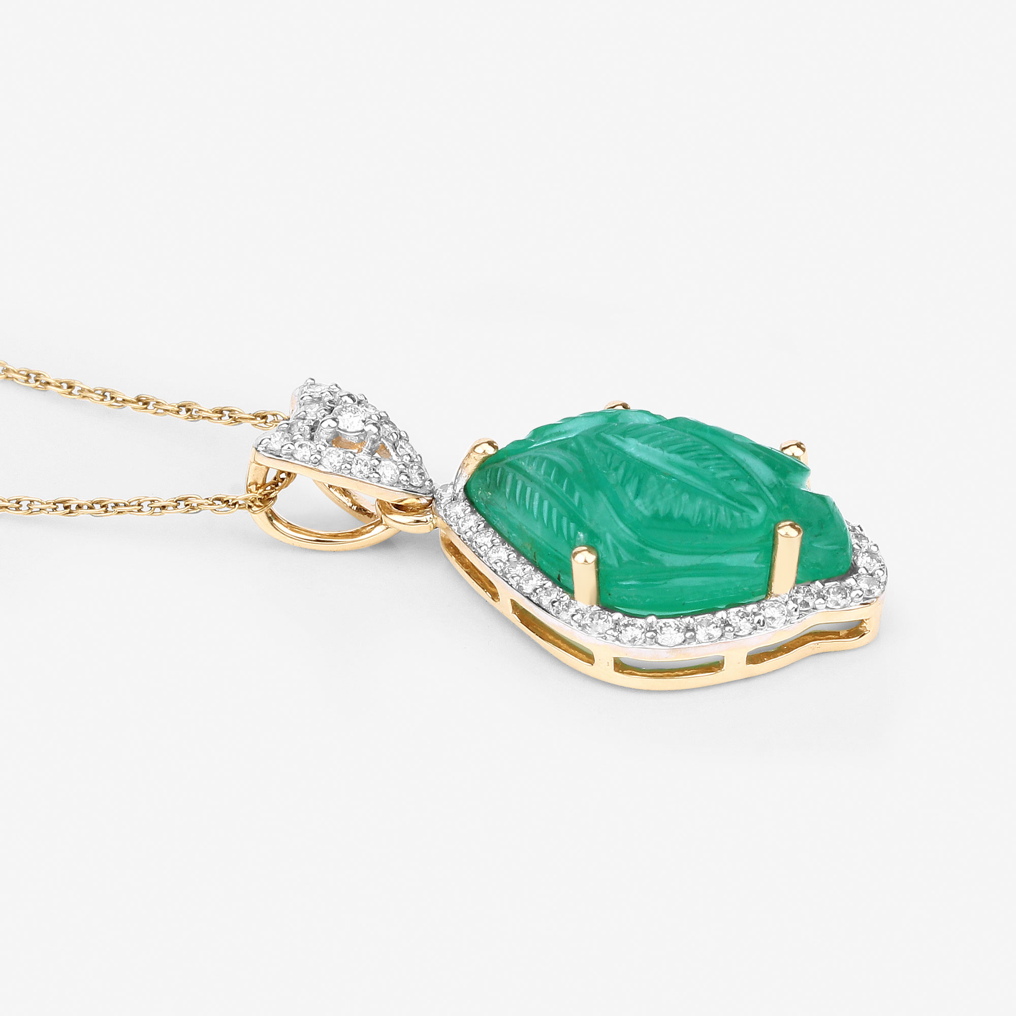 6.28 Carat Genuine Colombian Emerald and White Diamond 14K Yellow Gold Pendant