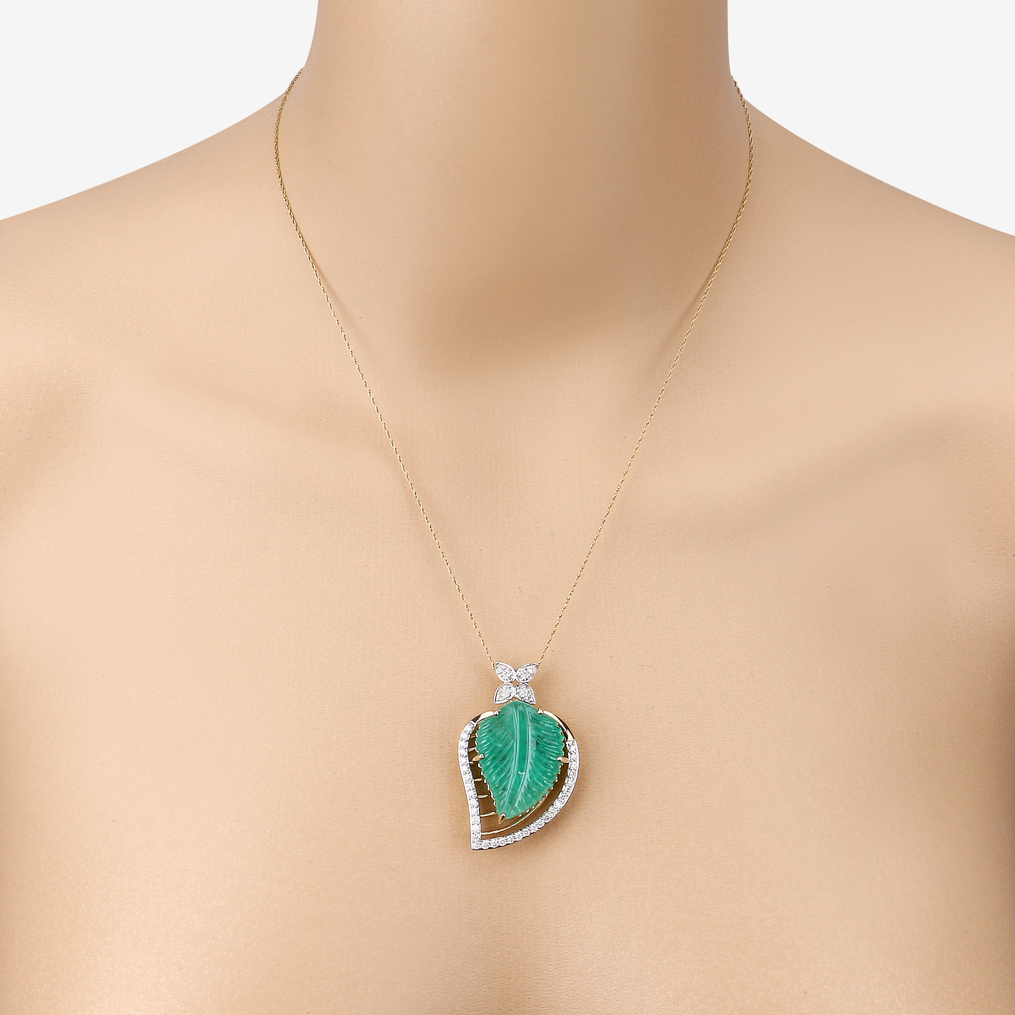 29.67 Carat Genuine Colombian Emerald and White Diamond 14K Yellow Gold Pendant