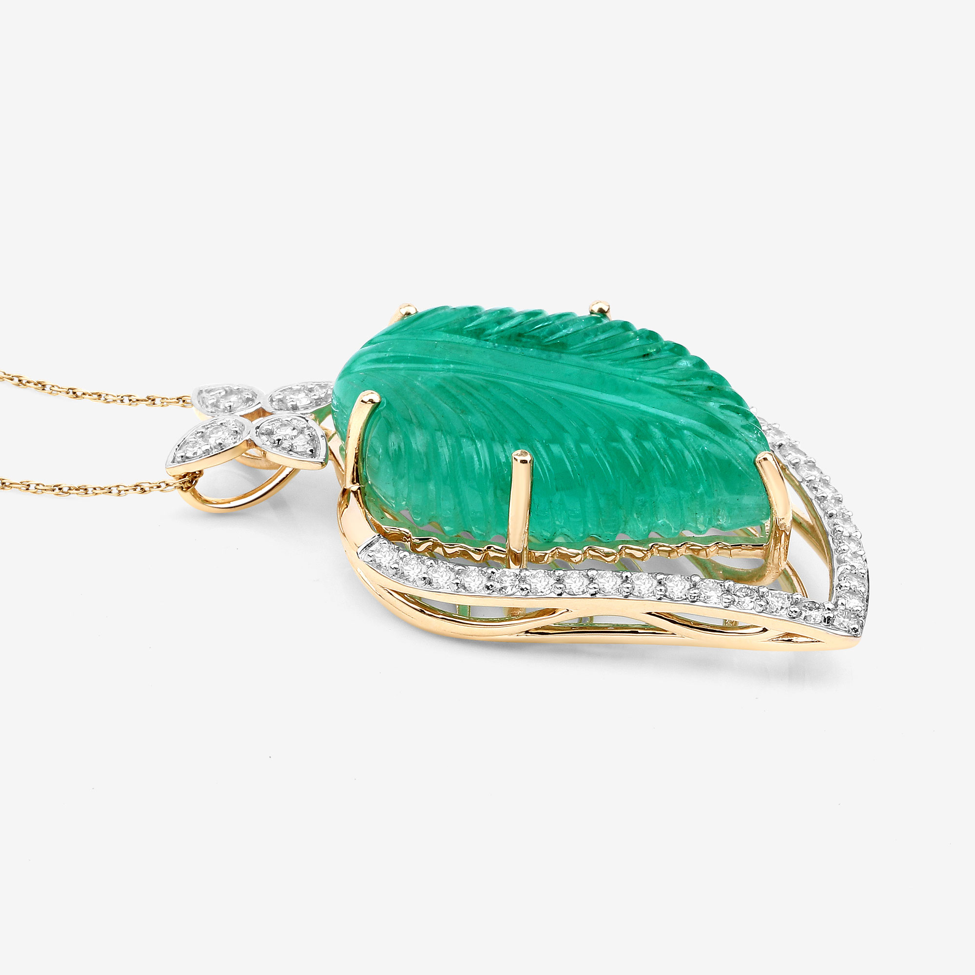29.67 Carat Genuine Colombian Emerald and White Diamond 14K Yellow Gold Pendant