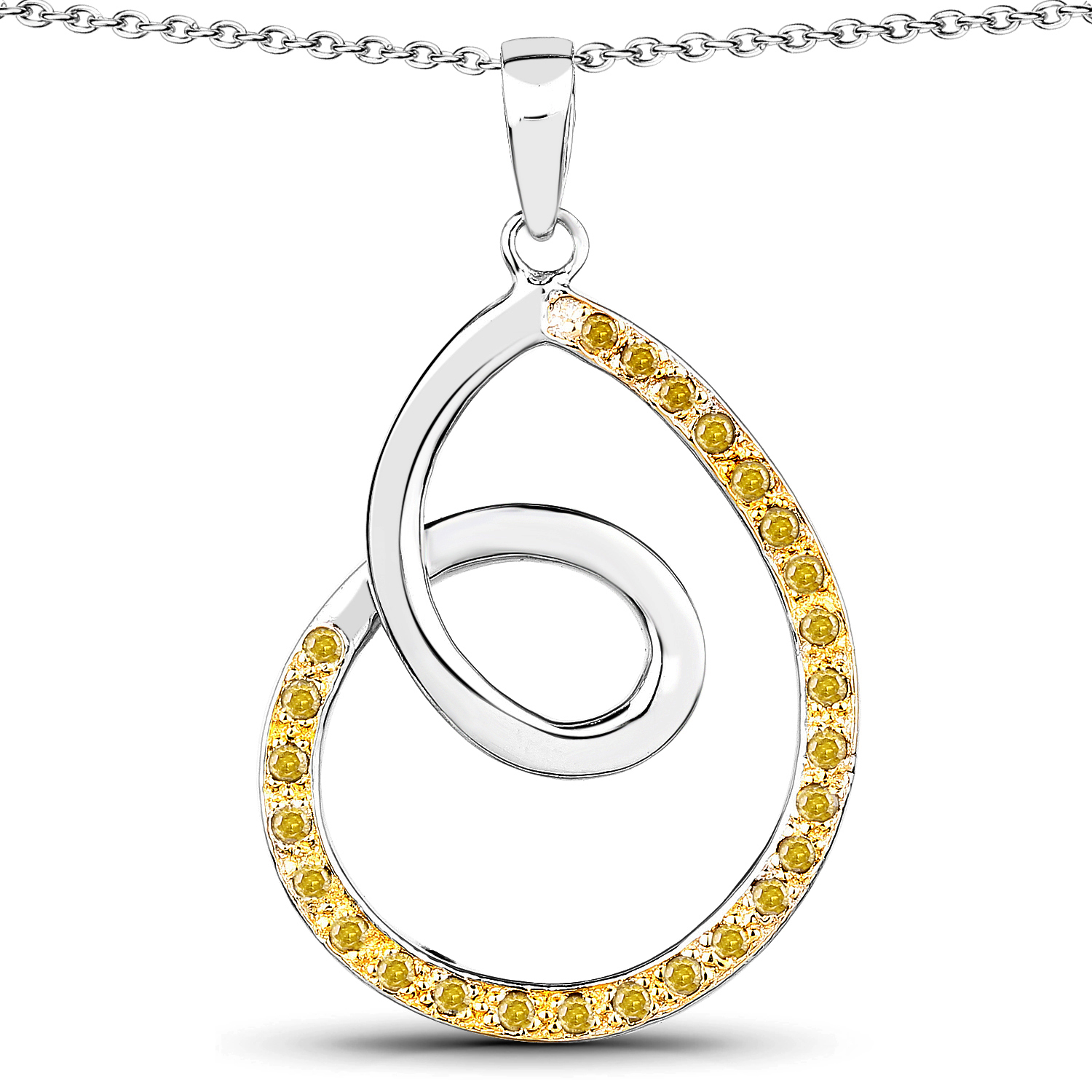 0.31 Carat Genuine Yellow Diamond .925 Sterling Silver Pendant