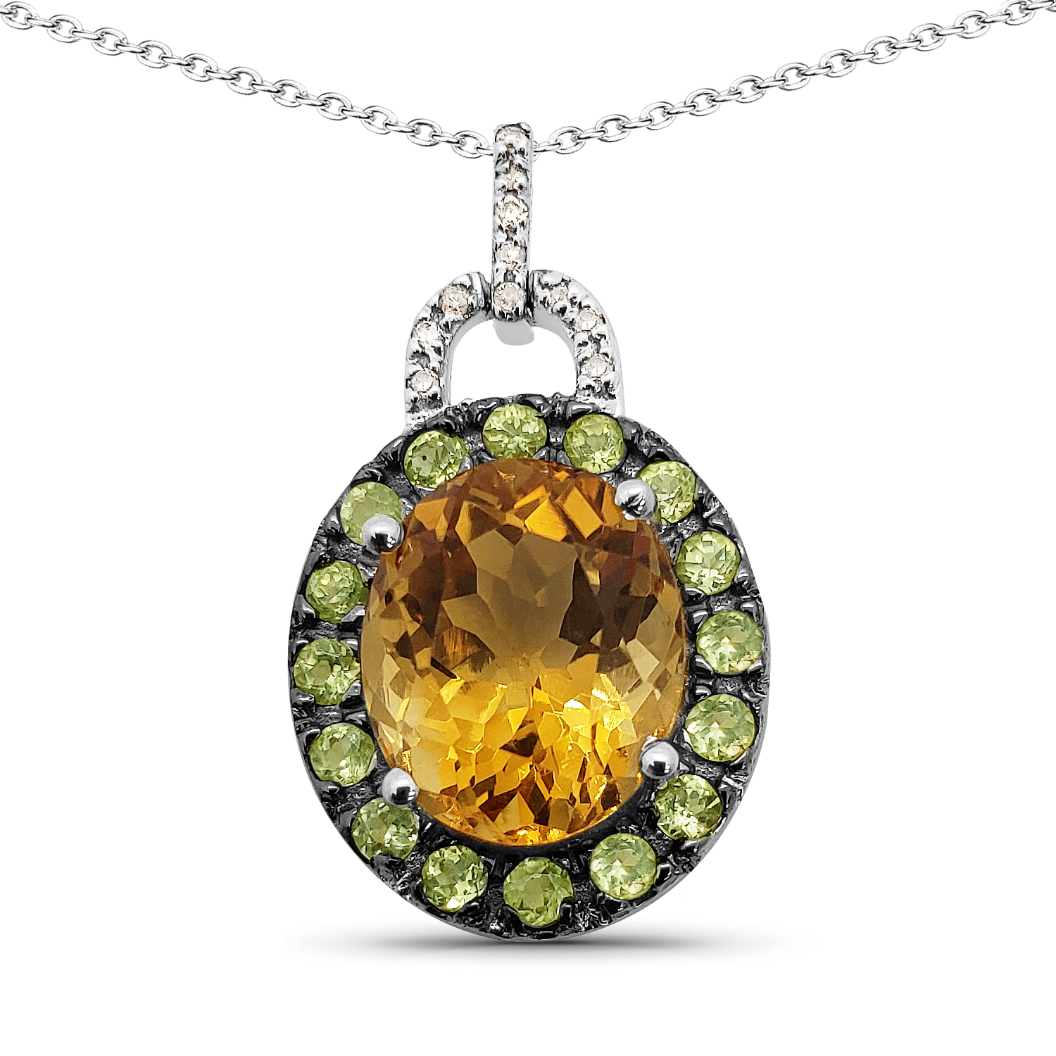 5.11 Carat Genuine Citrine, Peridot and White Diamond 14K White Gold Pendant