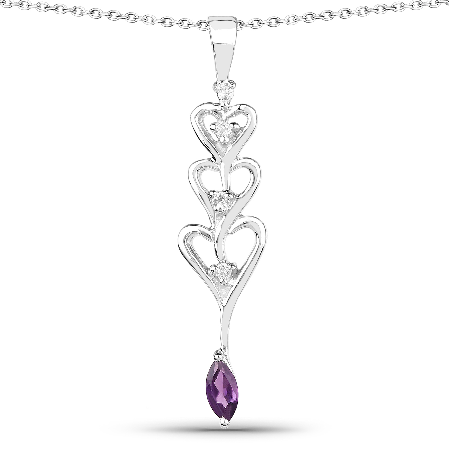 0.32 Carat Genuine Amethyst and White Topaz .925 Sterling Silver Pendant