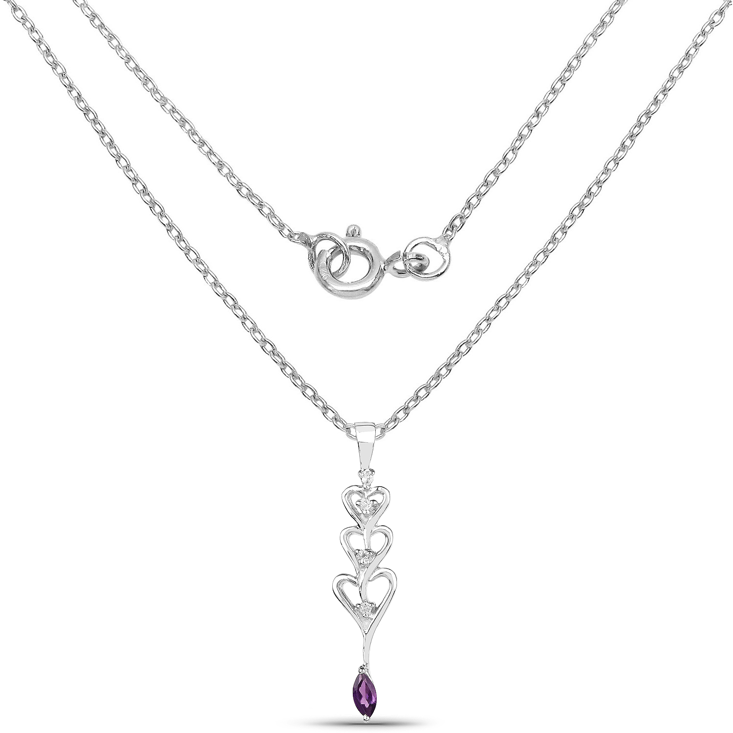 0.32 Carat Genuine Amethyst and White Topaz .925 Sterling Silver Pendant
