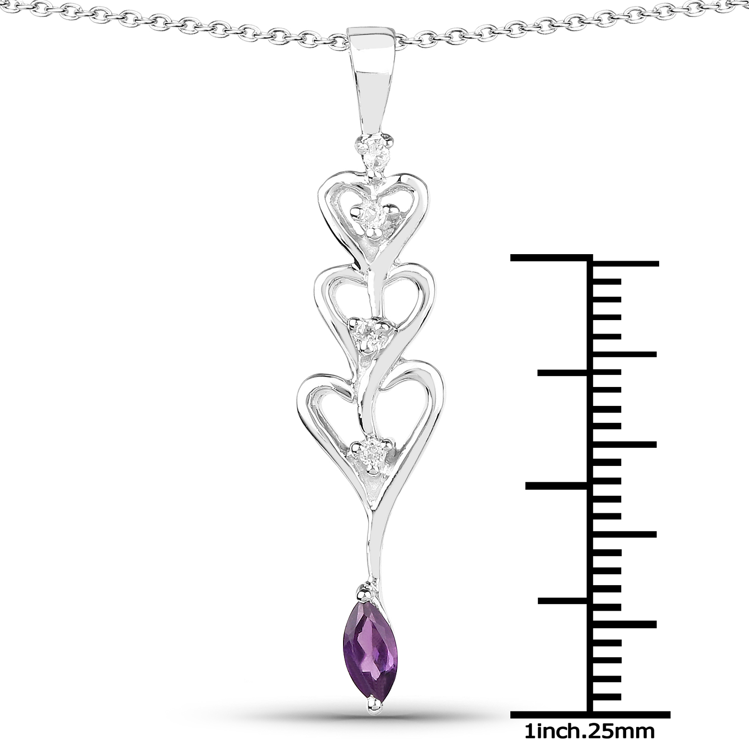 0.32 Carat Genuine Amethyst and White Topaz .925 Sterling Silver Pendant