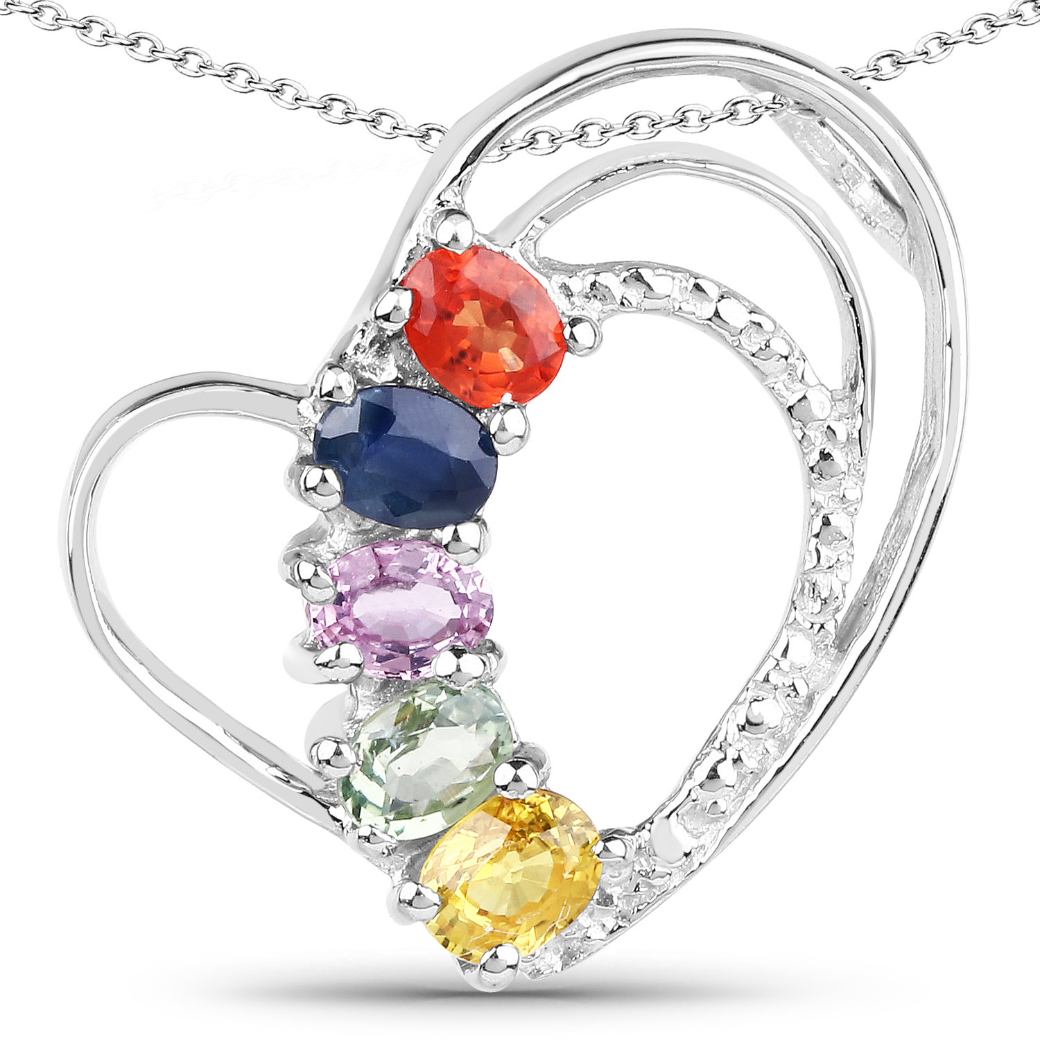 1.11 Carat Genuine Multi Sapphire .925 Sterling Silver Pendant