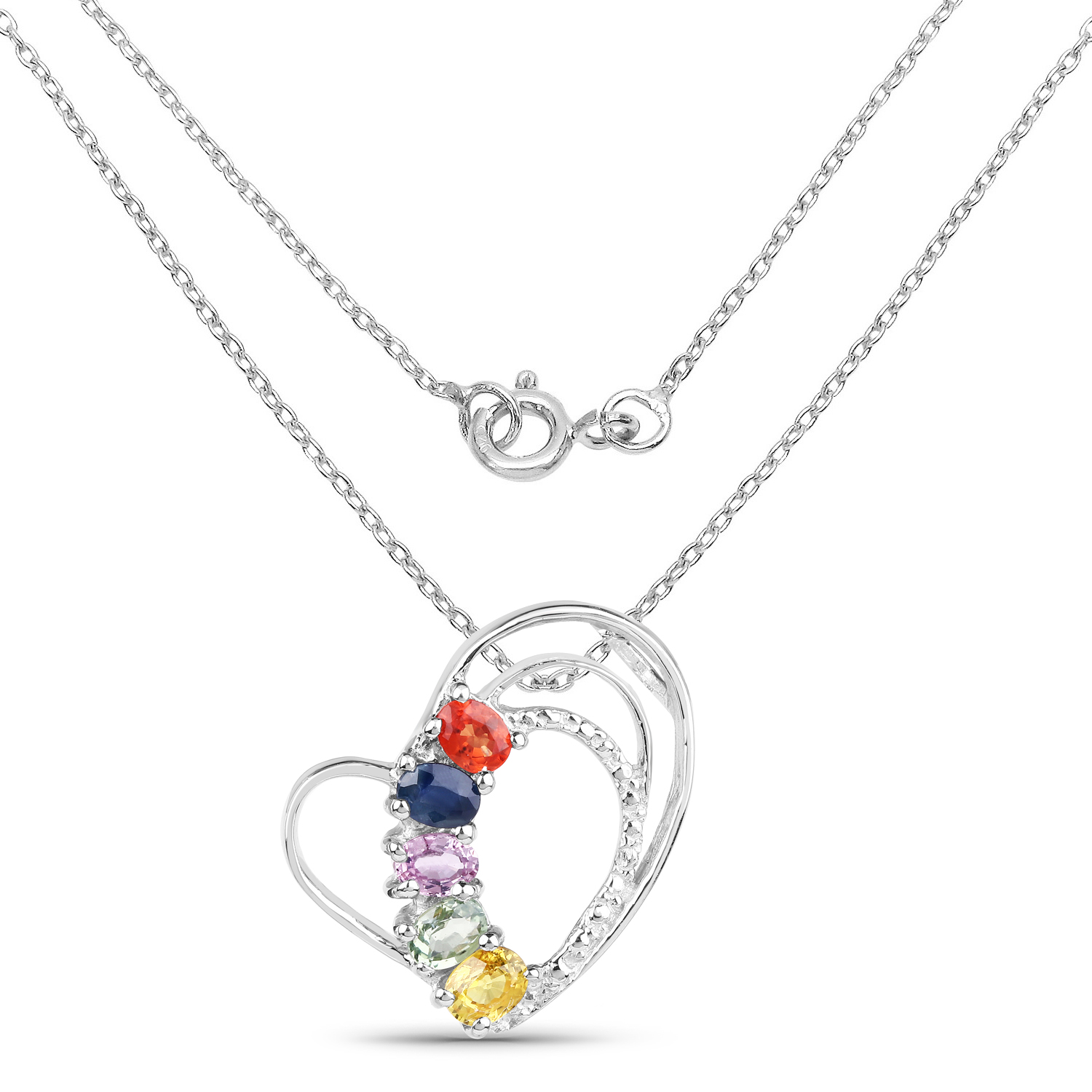 1.11 Carat Genuine Multi Sapphire .925 Sterling Silver Pendant