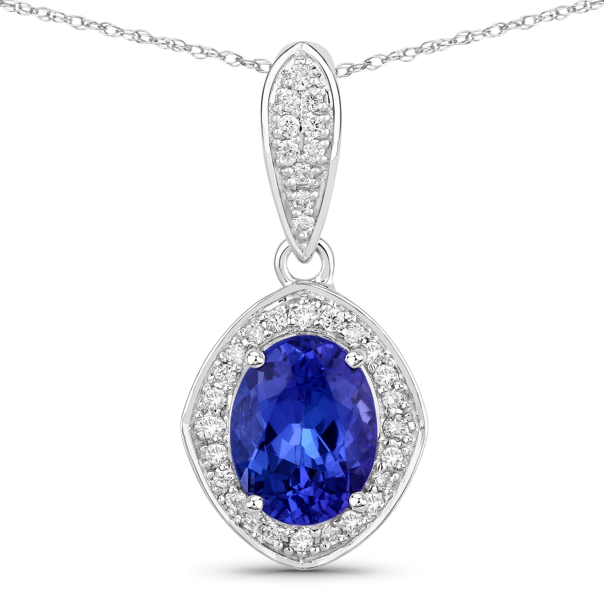 2.16 Carat Genuine Tanzanite and White Diamond 14K White Gold Pendant