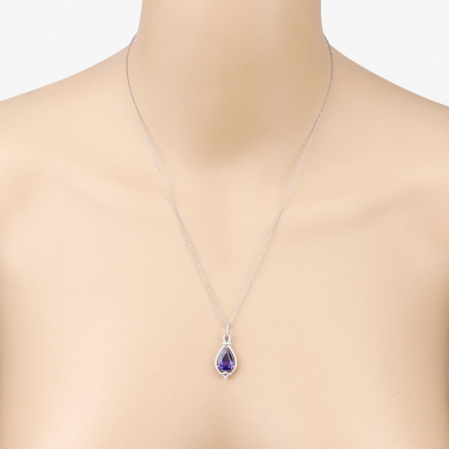 2.39 Carat Genuine Tanzanite and White Diamond 14K White Gold Pendant