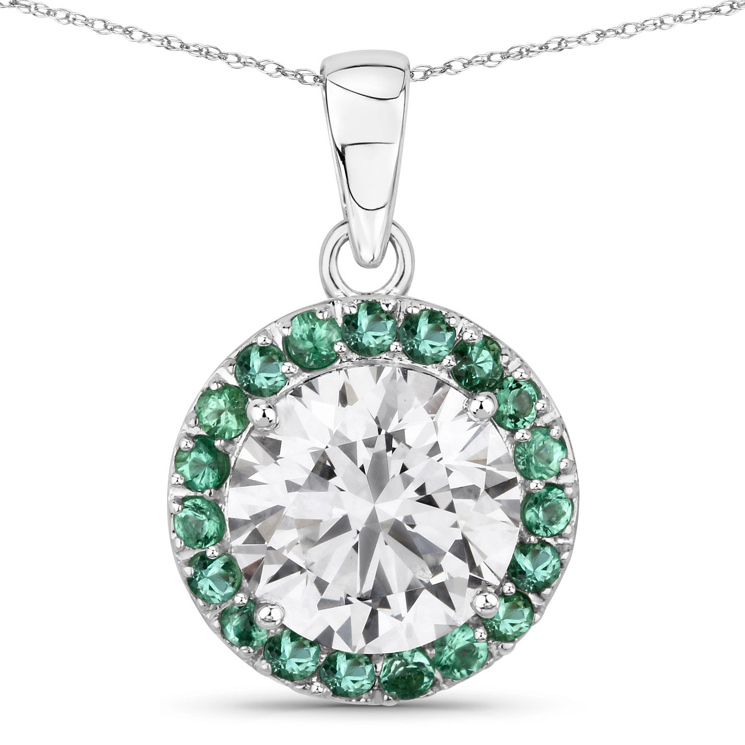 2.38 Carat Genuine Zambian Emerald and Lab Grown Diamond 14K White Gold Pendant