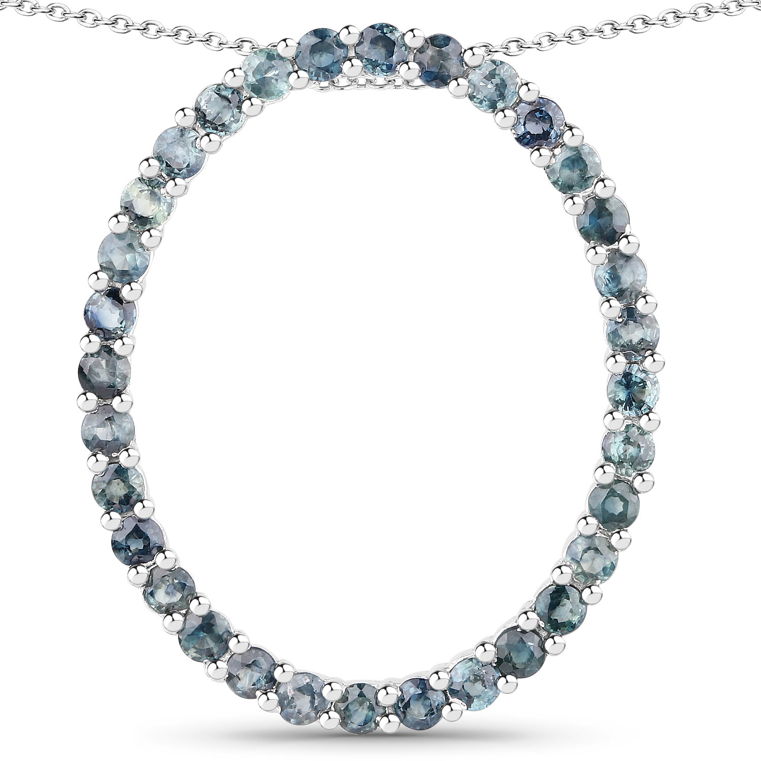 3.20 Carat Genuine Blue Sapphire .925 Sterling Silver Pendant