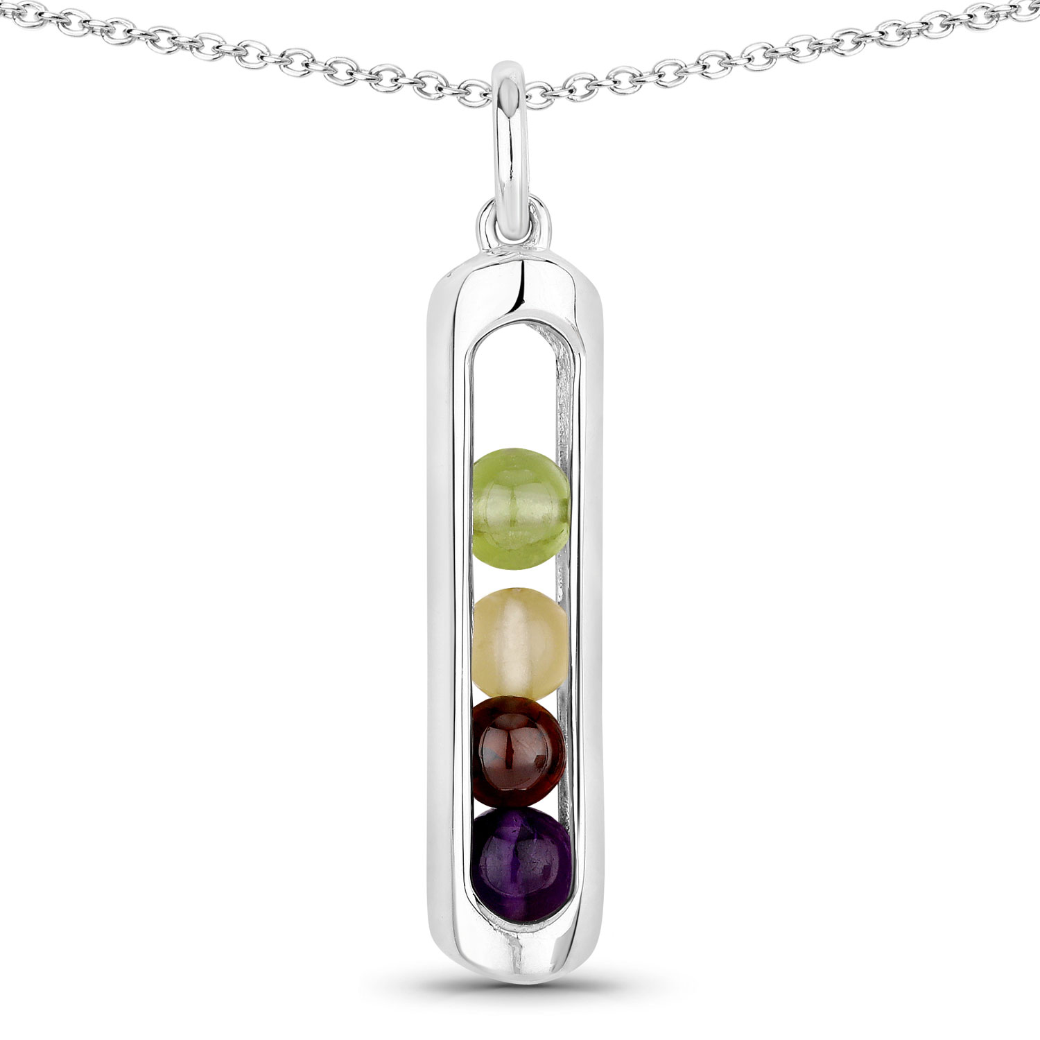 2.40 Carat Genuine Multi Stones .925 Sterling Silver Pendant