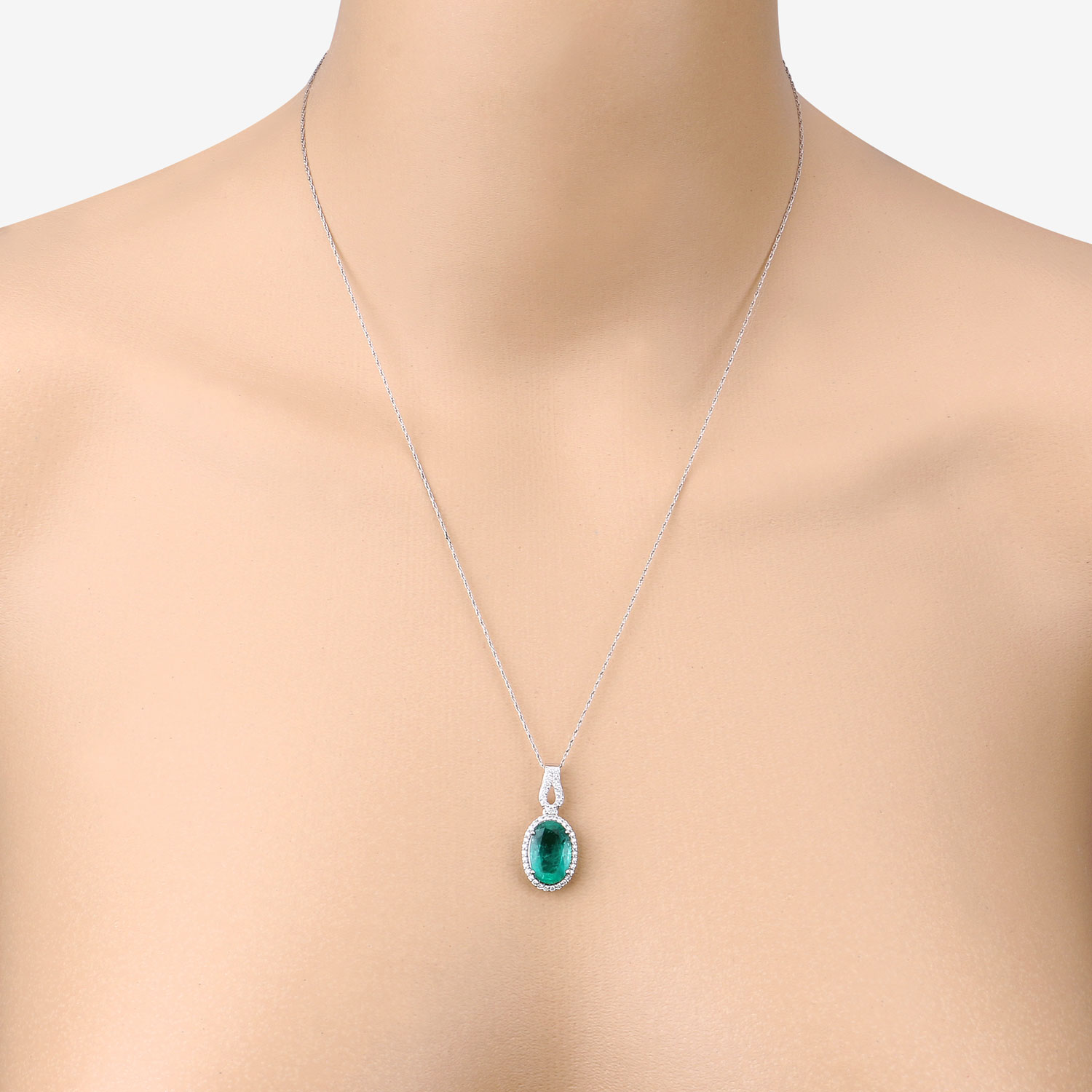 IGI Certified 3.99 Carat Genuine Zambian Emerald and White Diamond 14K White Gold Pendant