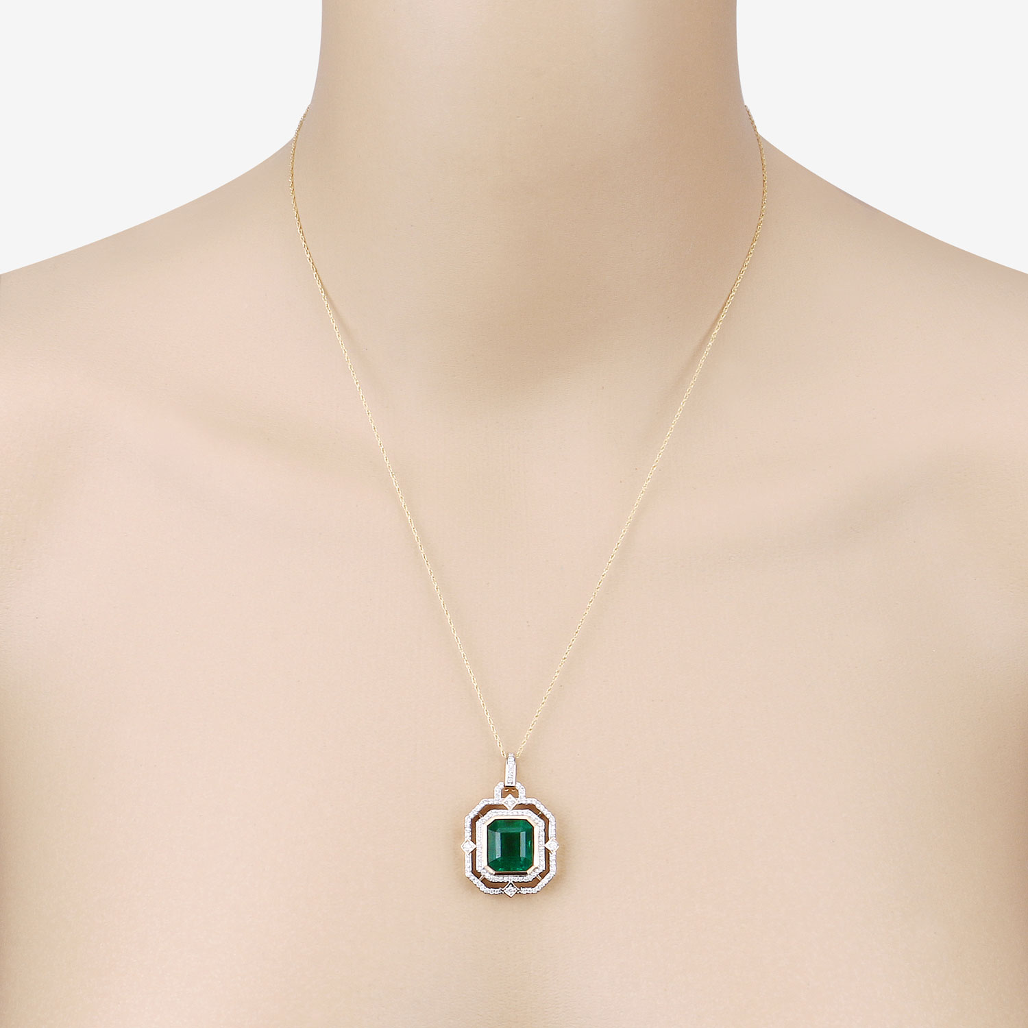 IGI Certified 6.84 Carat Genuine Zambian Emerald and White Diamond 14K Yellow Gold Pendant
