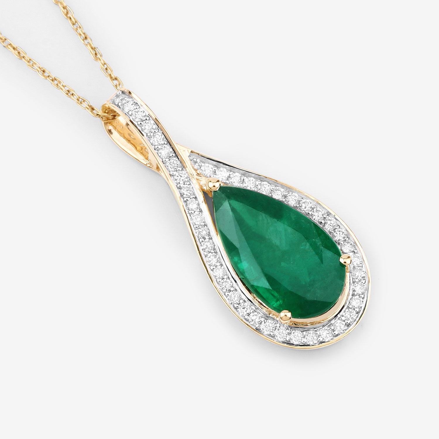 IGI Certified 3.16 Carat Genuine Zambian Emerald and White Diamond 14K Yellow Gold Pendant