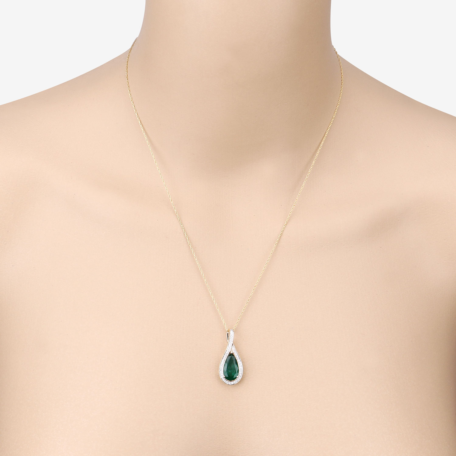 IGI Certified 3.16 Carat Genuine Zambian Emerald and White Diamond 14K Yellow Gold Pendant
