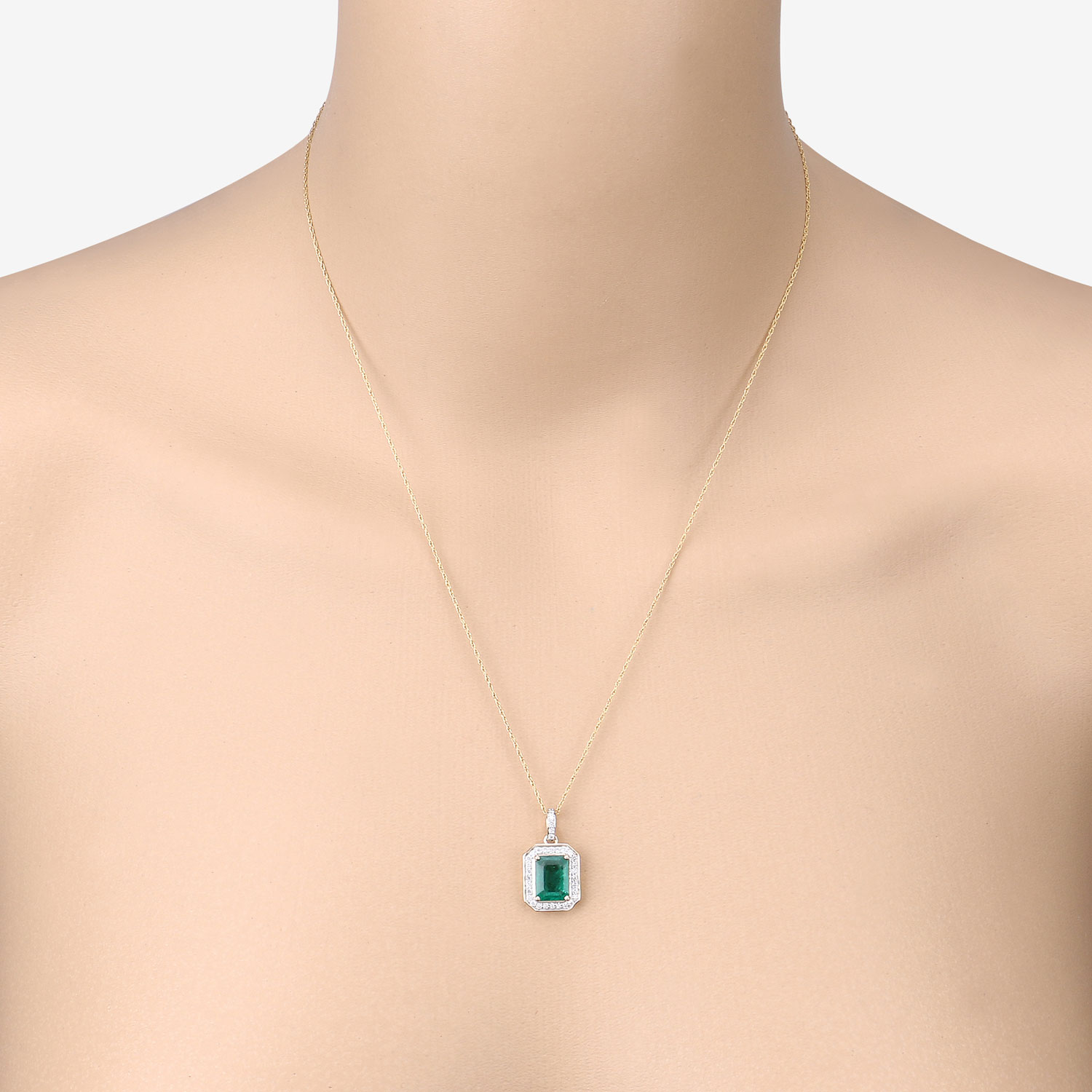 IGI Certified 2.63 Carat Genuine Zambian Emerald and White Diamond 14K Yellow Gold Pendant