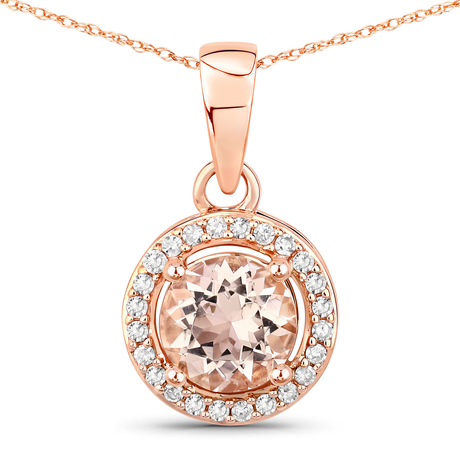0.83 Carat Genuine Morganite and White Diamond 14K Rose Gold Pendant