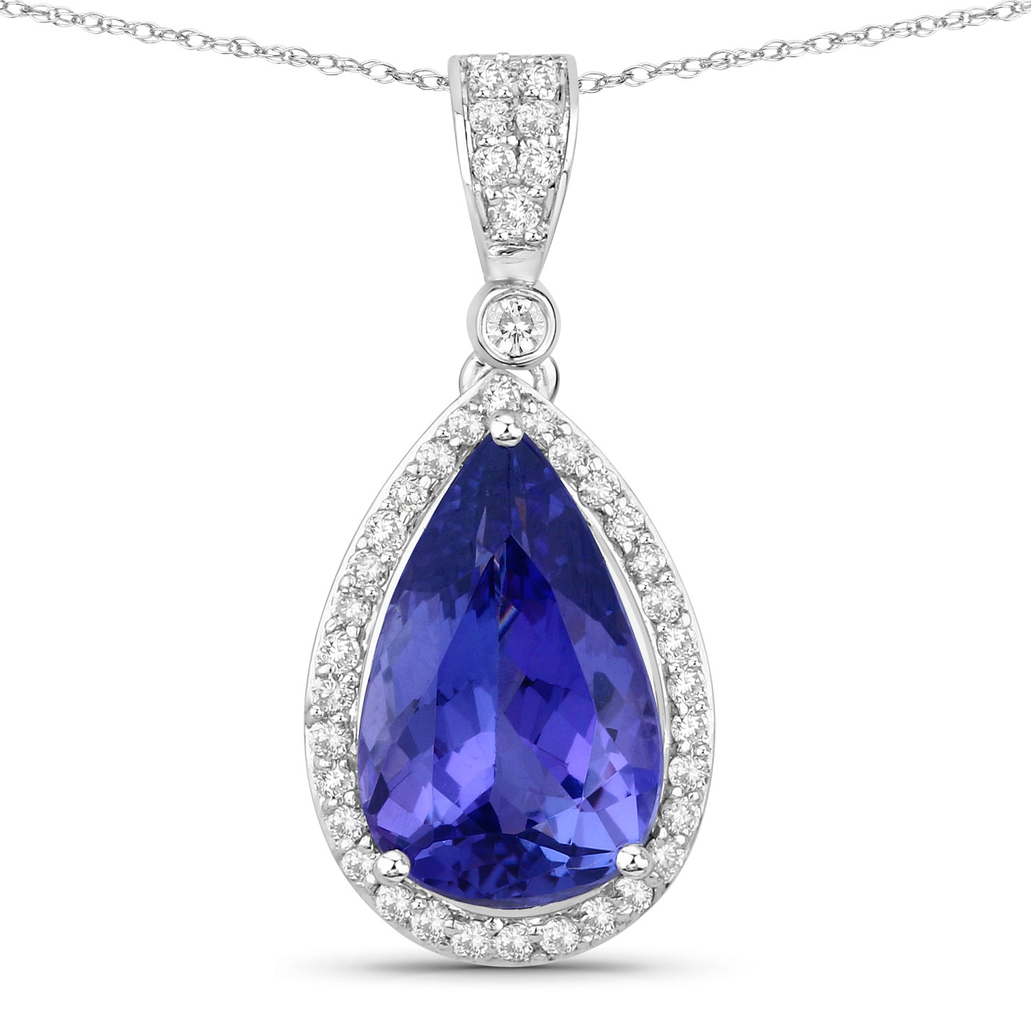 3.04 Carat Genuine Tanzanite and White Diamond 14K White Gold Pendant