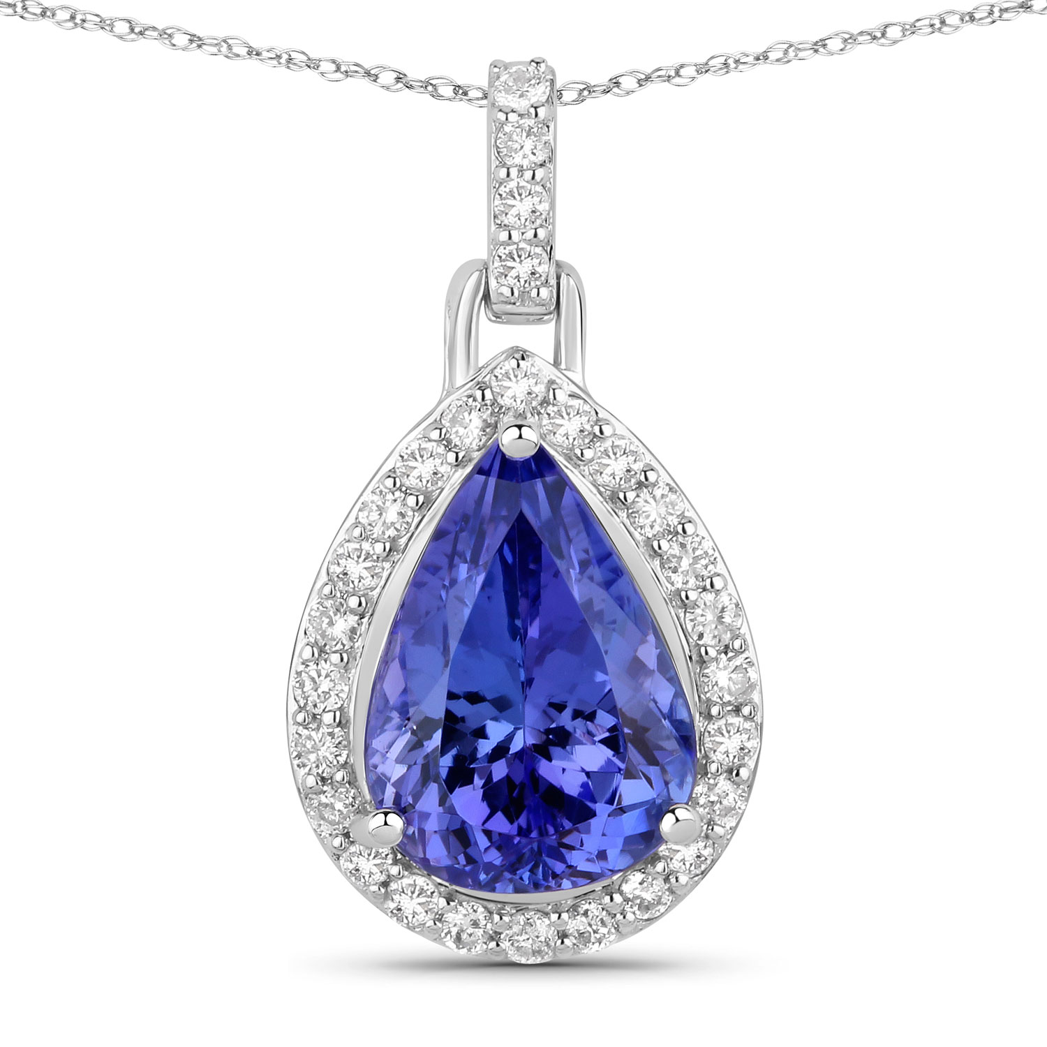 2.97 Carat Genuine Tanzanite and White Diamond 14K White Gold Pendant