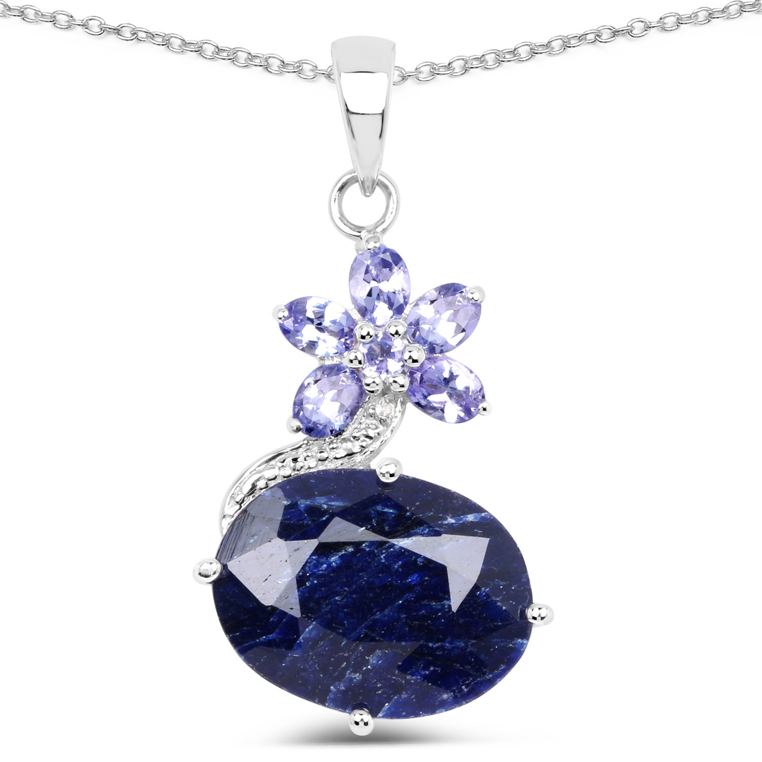 10.98 Carat Dyed Sapphire, Tanzanite and White Topaz .925 Sterling Silver Pendant