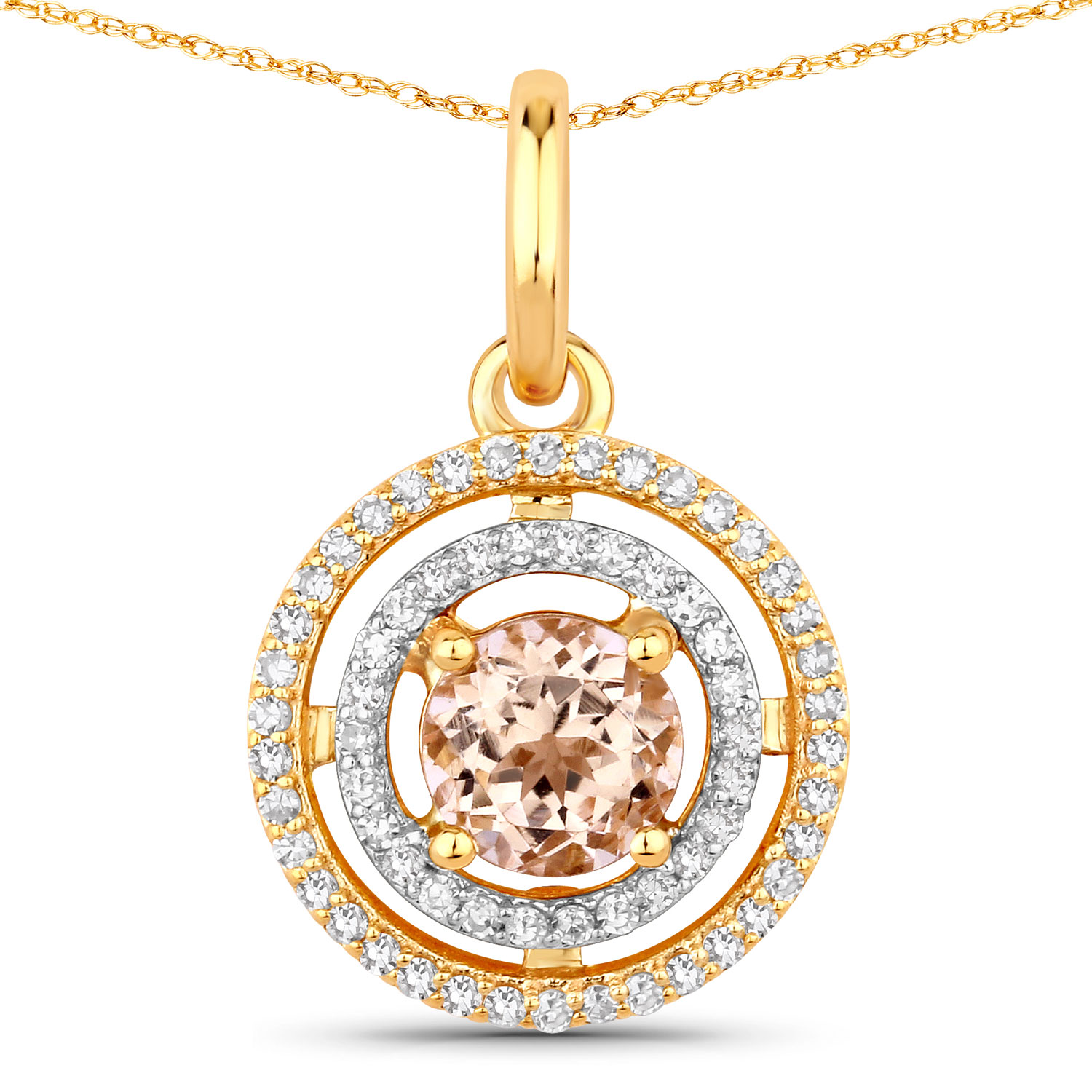 0.57 Carat Genuine Morganite and White Diamond 14K Yellow & White Gold Pendant