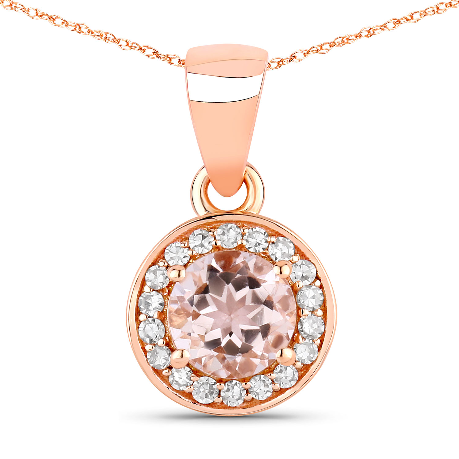 0.49 Carat Genuine Morganite and White Diamond 14K Rose Gold Pendant