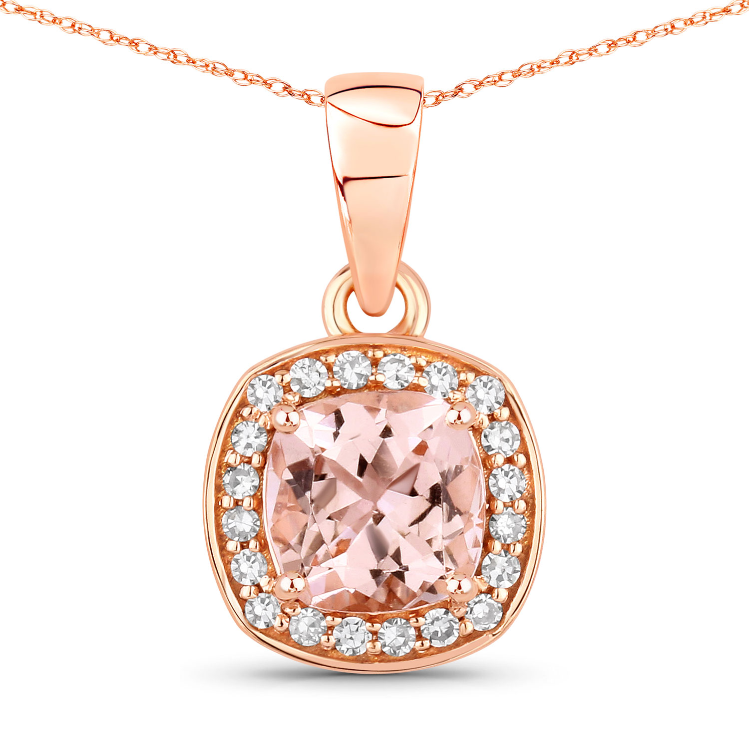 0.84 Carat Genuine Morganite and White Diamond 14K Rose Gold Pendant