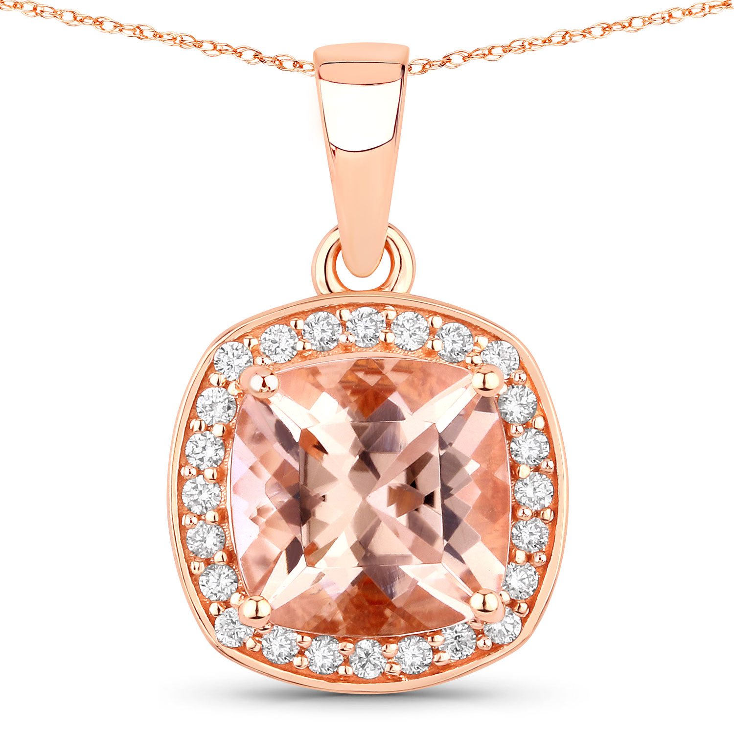 2.16 Carat Genuine Morganite and White Diamond 14K Rose Gold Pendant