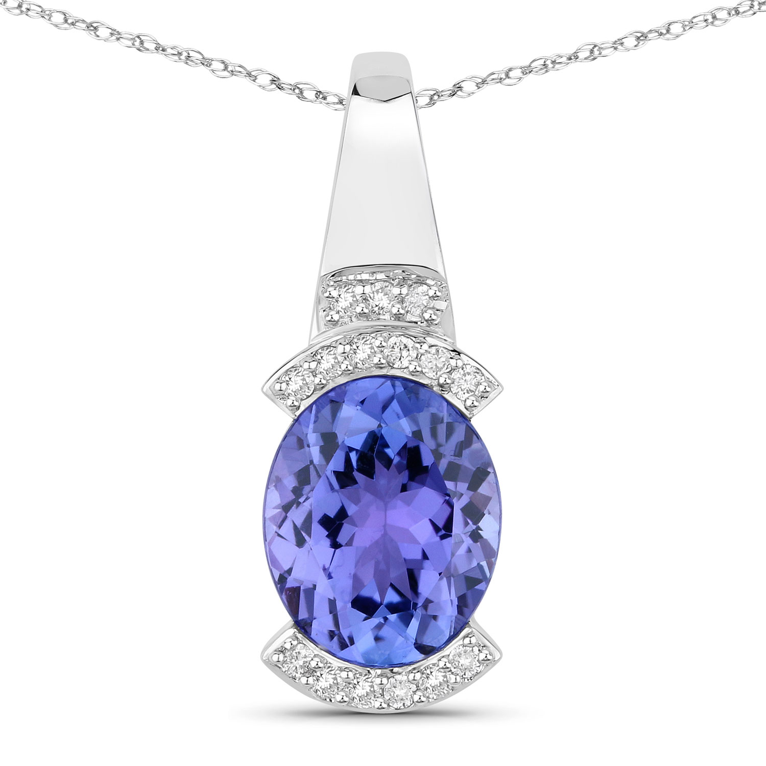 2.97 Carat Genuine Tanzanite and White Diamond 14K White Gold Pendant