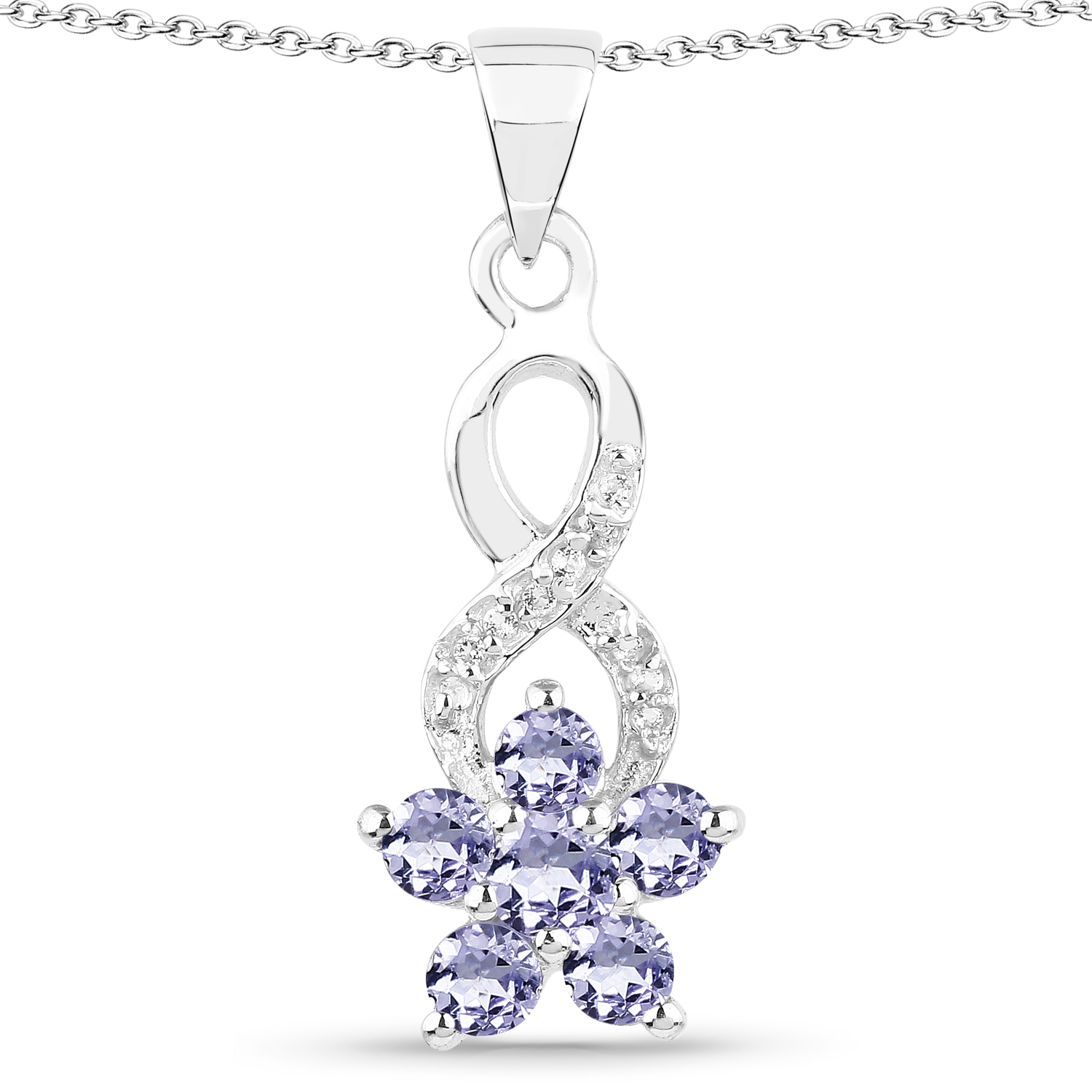 0.74 Carat Genuine Tanzanite & White Topaz .925 Sterling Silver Pendant