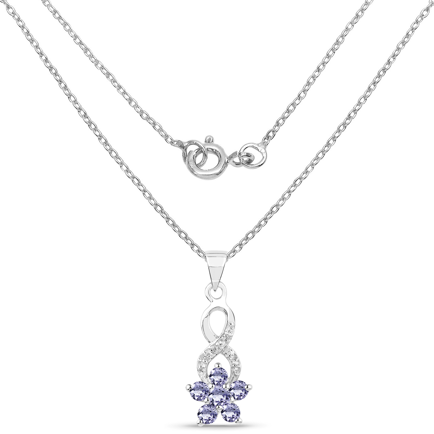 0.74 Carat Genuine Tanzanite & White Topaz .925 Sterling Silver Pendant