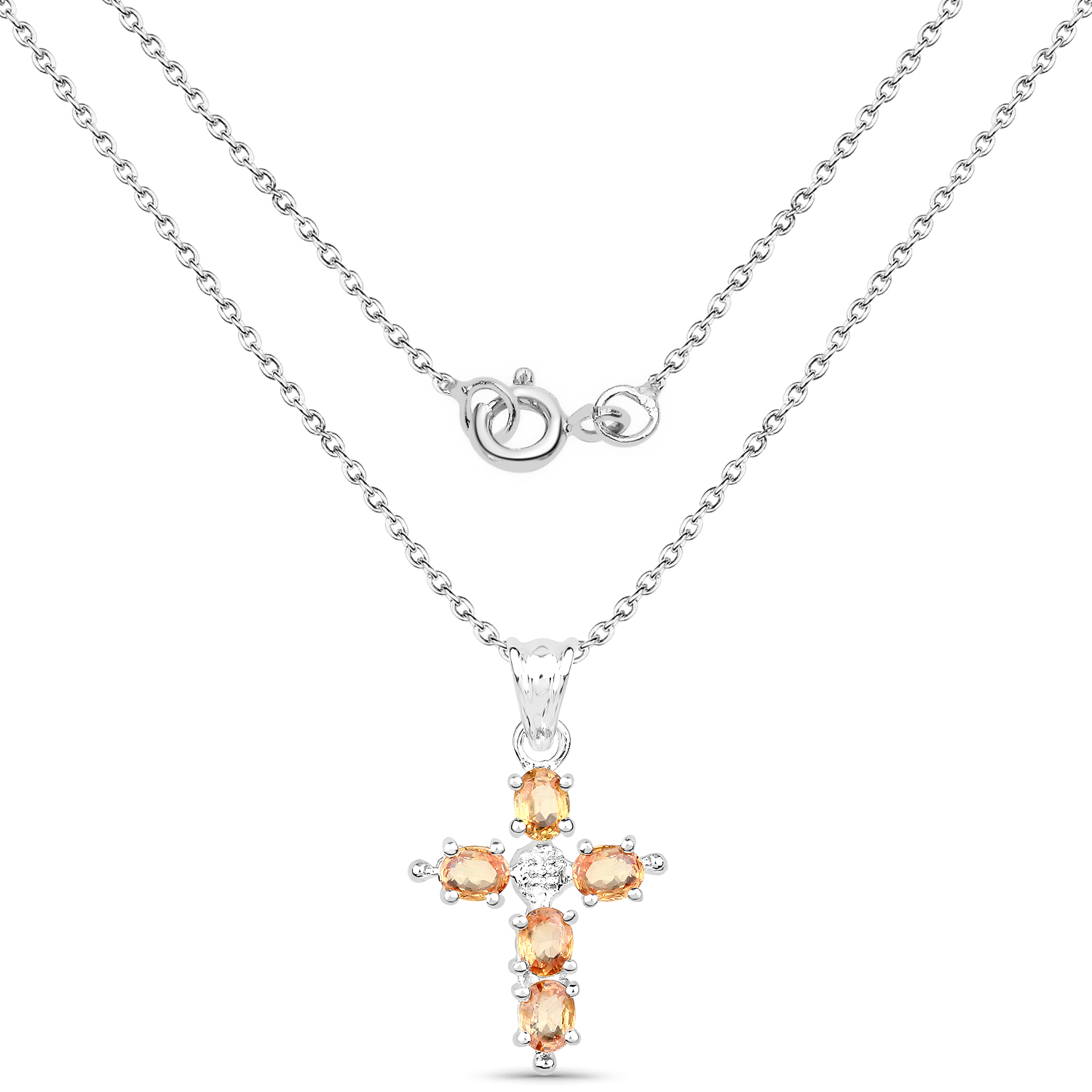 1.10 Carat Genuine Orange Sapphire .925 Sterling Silver Pendant
